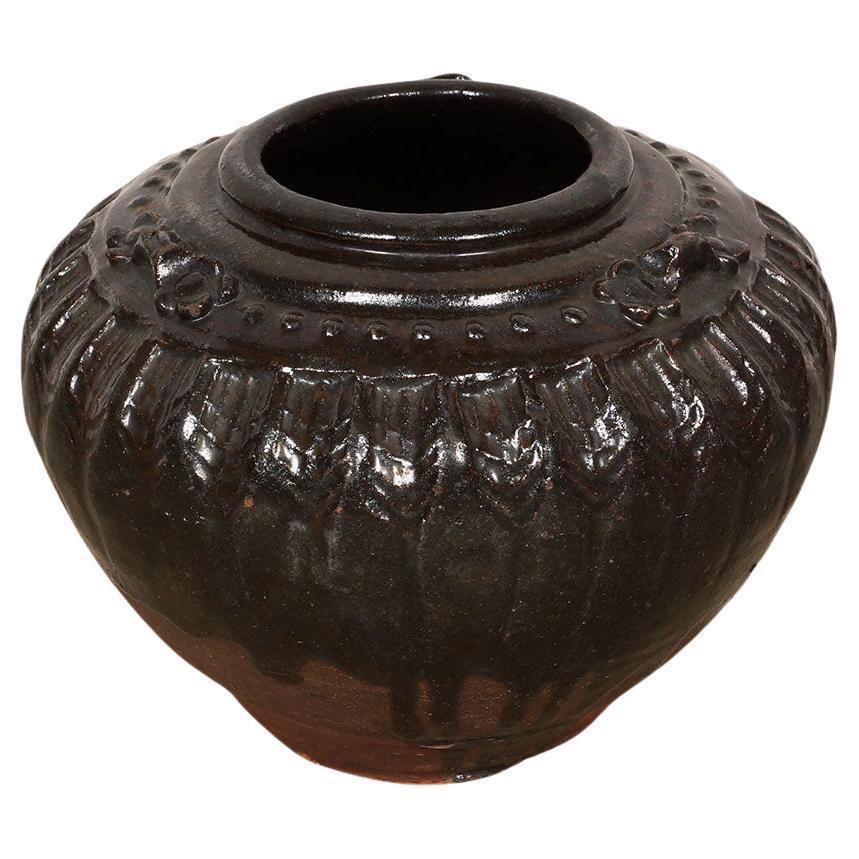 Vintage Chinese Black Glaze Pottery Urn