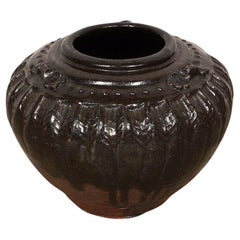 Vintage Chinese Black Glaze Pottery Urn