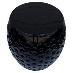 Vintage Chinese Black Glazed Garden Seat, Porcelain, Circa 1980s