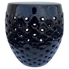 Vintage Chinese Black Glazed Garden Seat, Porcelain, Circa 1980s
