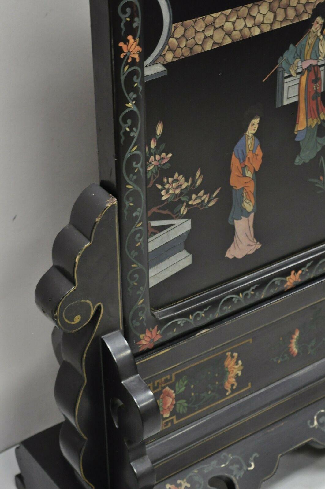 Vintage Chinese Black Lacquer Asian Fireplace Screen Fire Screen Divider For Sale 1