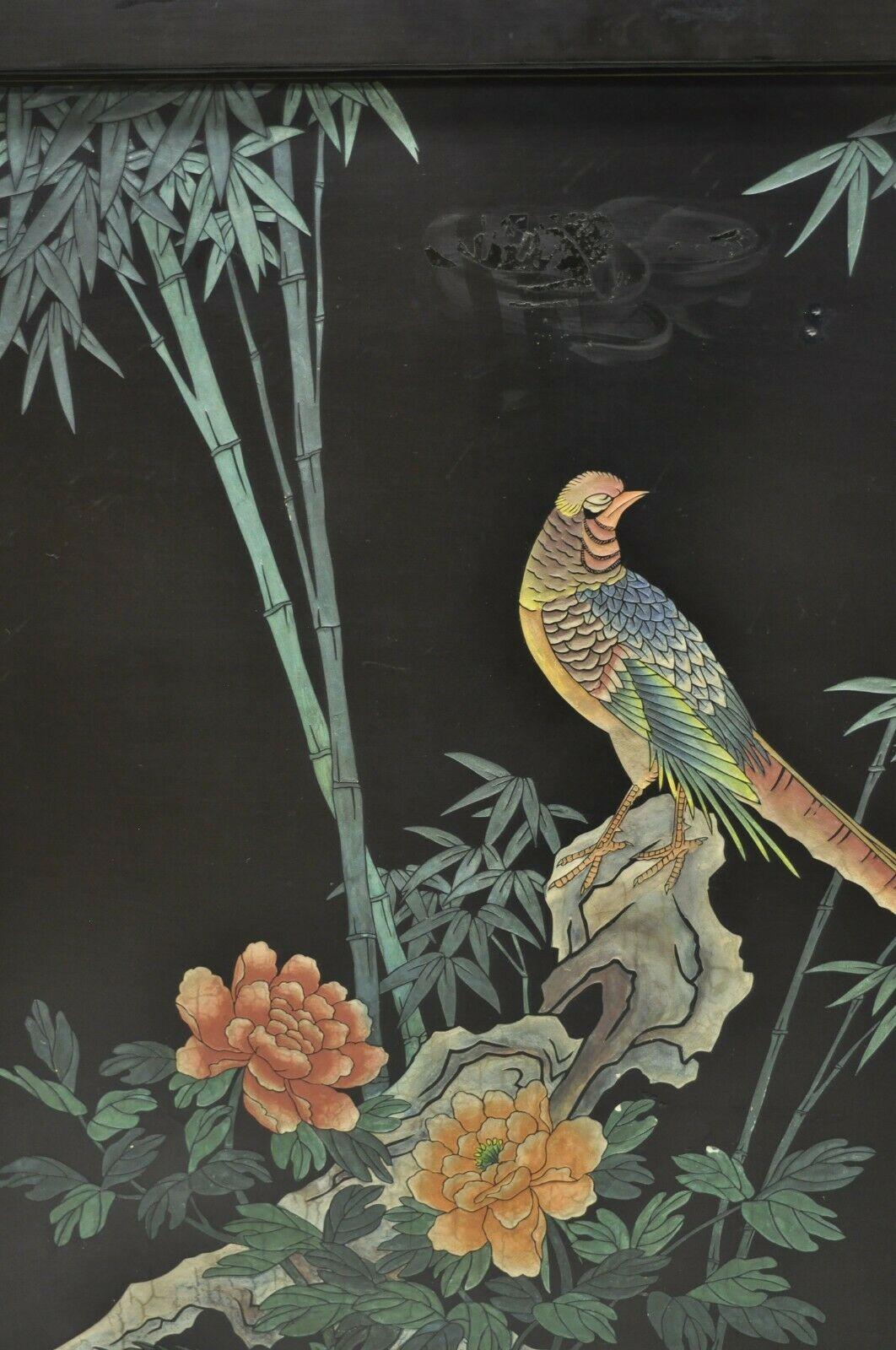 Vintage Chinese Black Lacquer Asian Fireplace Screen Fire Screen Divider 2