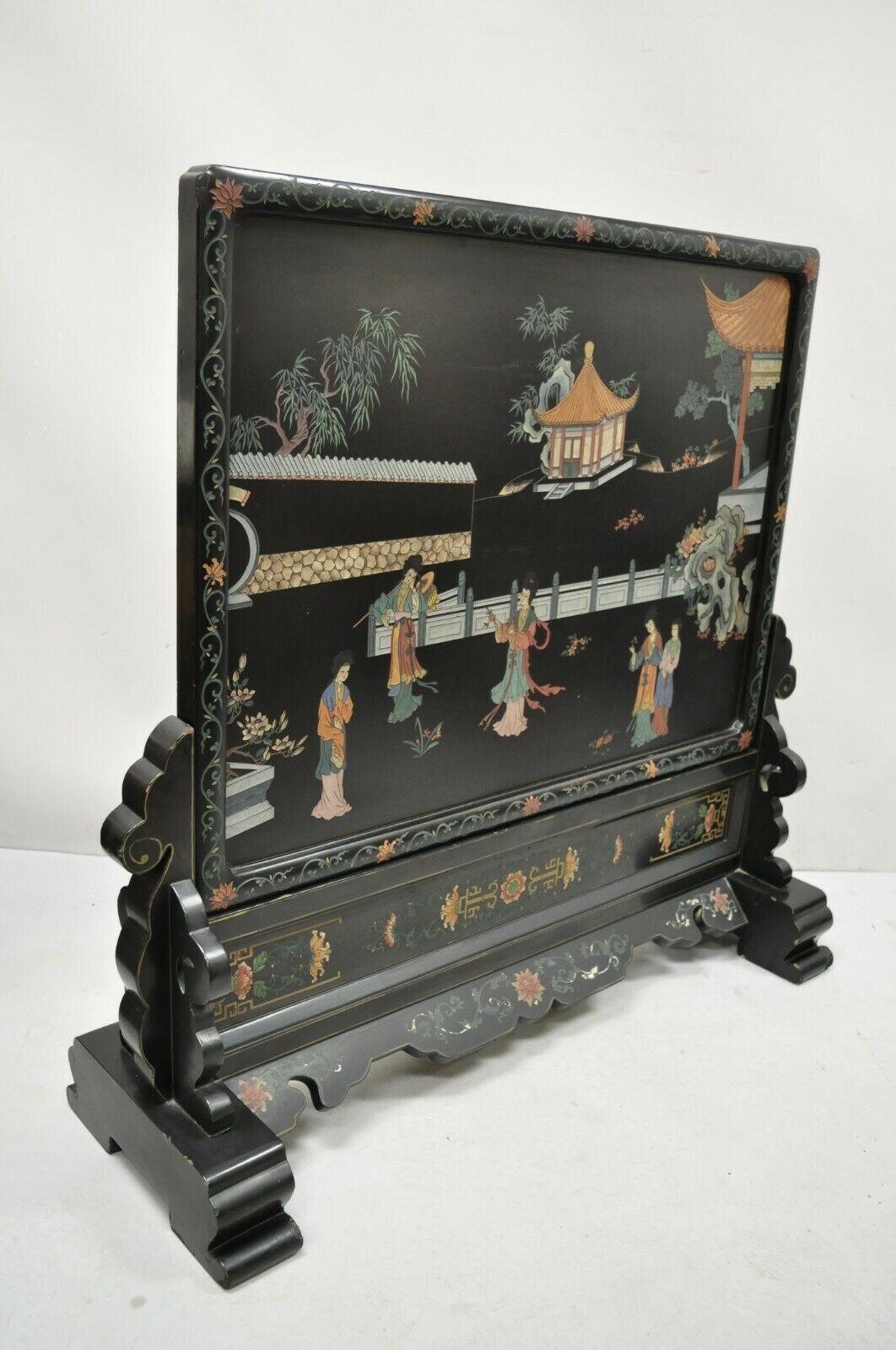 Chinoiserie Vintage Chinese Black Lacquer Asian Fireplace Screen Fire Screen Divider For Sale