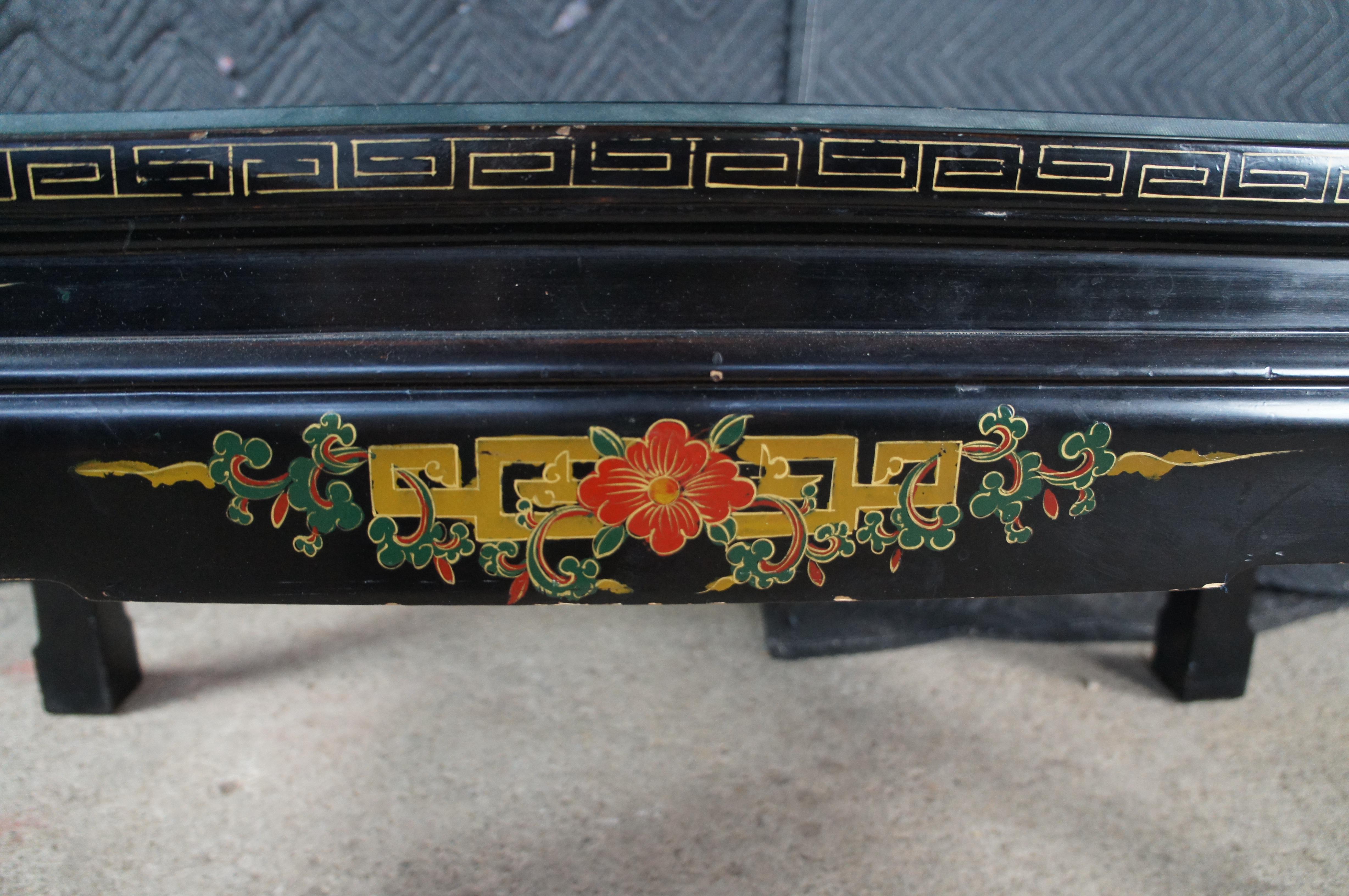 Vintage Chinese Black Lacquer Figural Soapstone Folding Coffee Table Chinoiserie For Sale 3