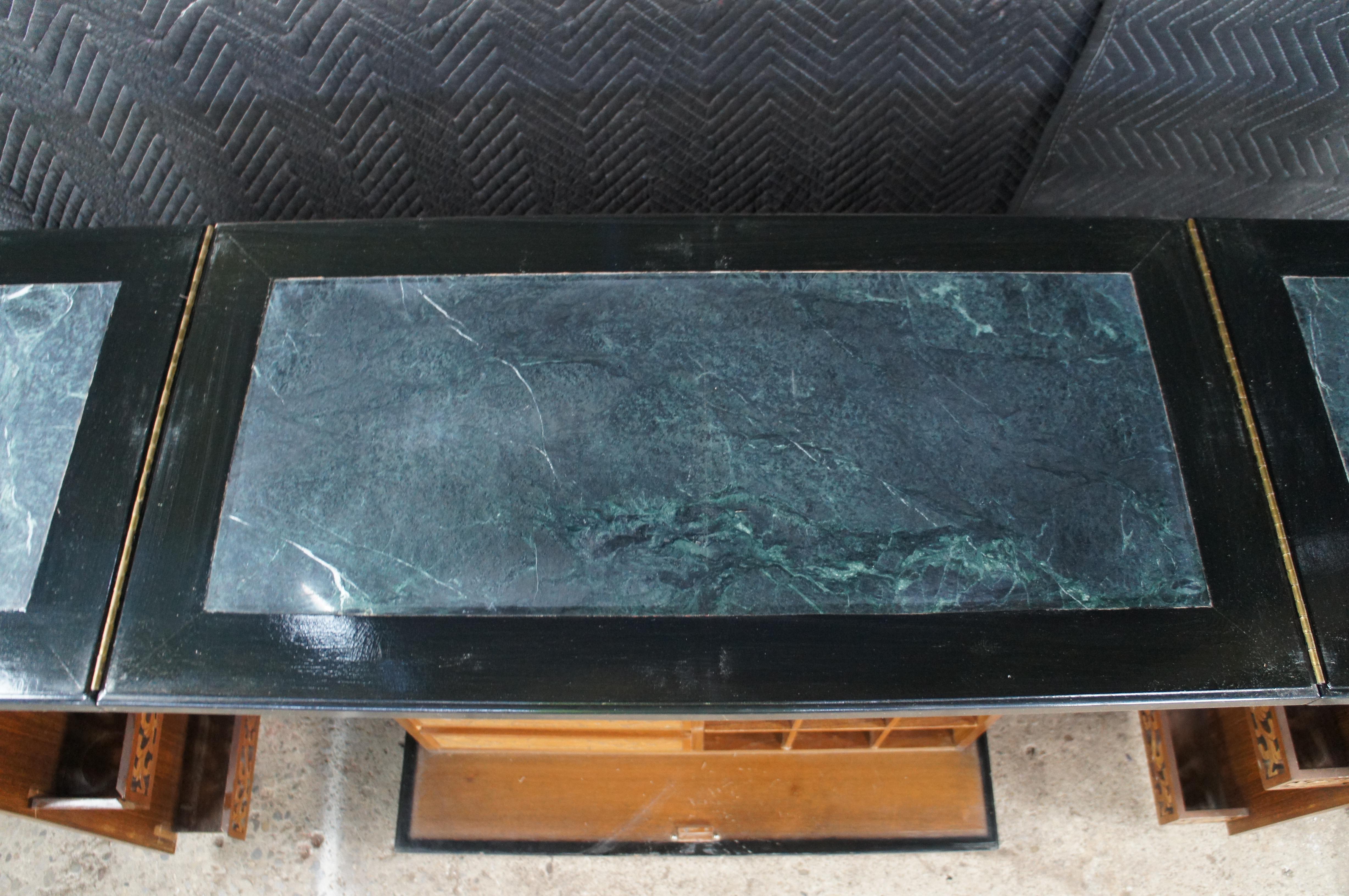 Vintage Chinese Black Lacquer Figural Soapstone Folding Dry Bar Chinoiserie 71