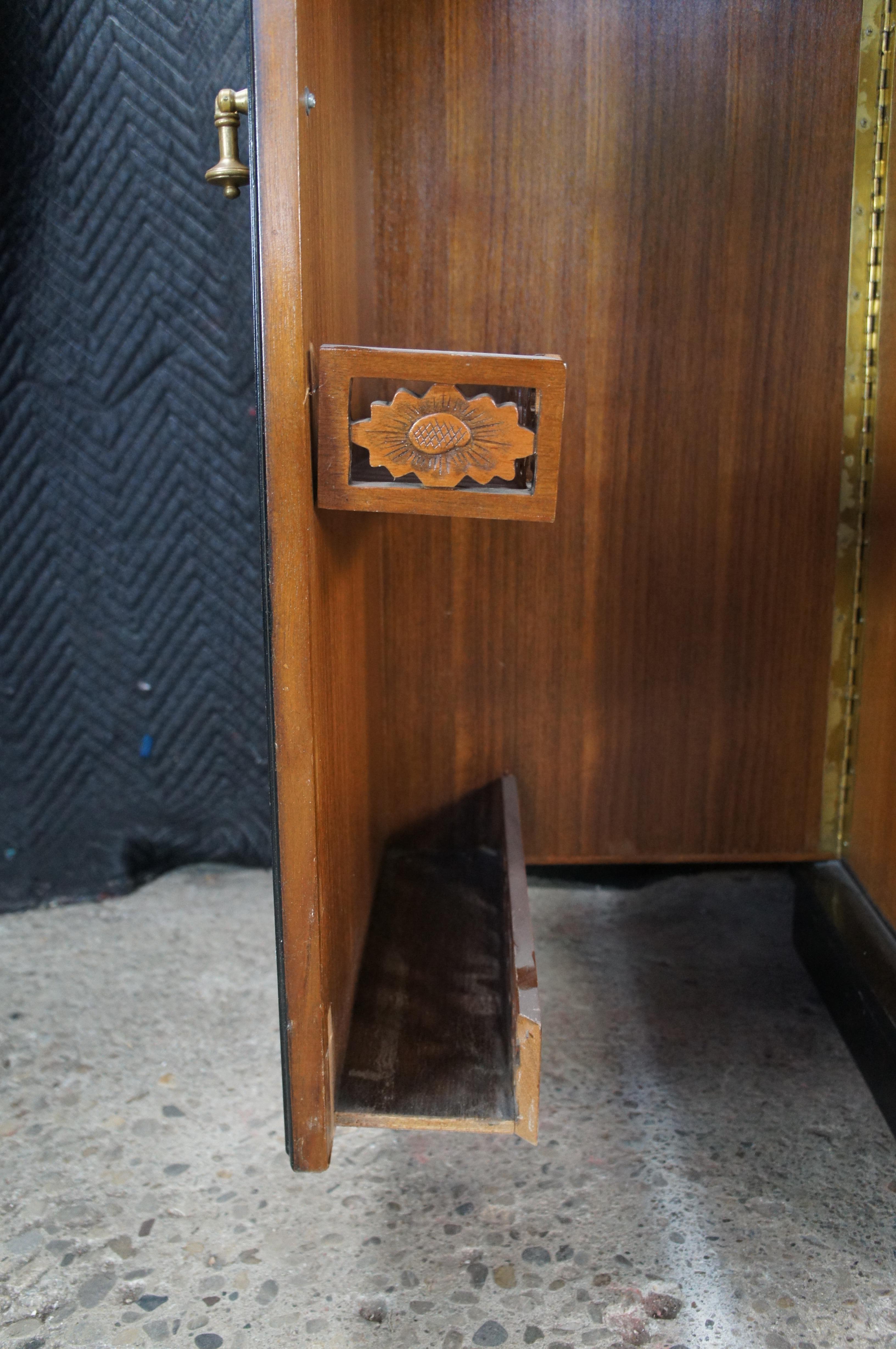 Vintage Chinese Black Lacquer Figural Soapstone Folding Dry Bar Chinoiserie 71