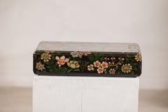 Vintage Chinese Black Lacquer Floral Box with Bird Motif and Felt Interior