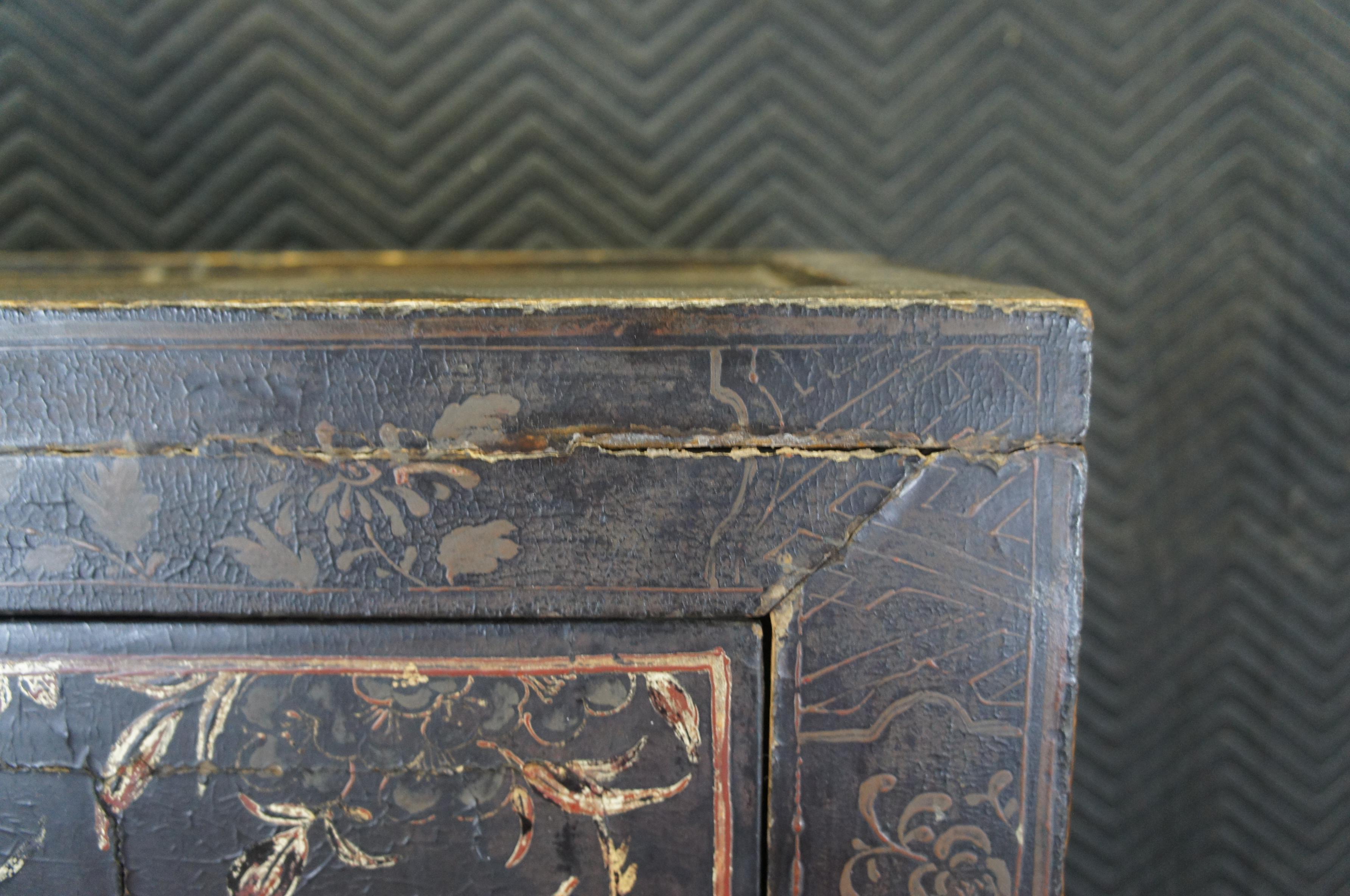 Vintage Chinese Black Lacquer Hand Painted Armoire Wardrobe Cabinet Duck Scene 5