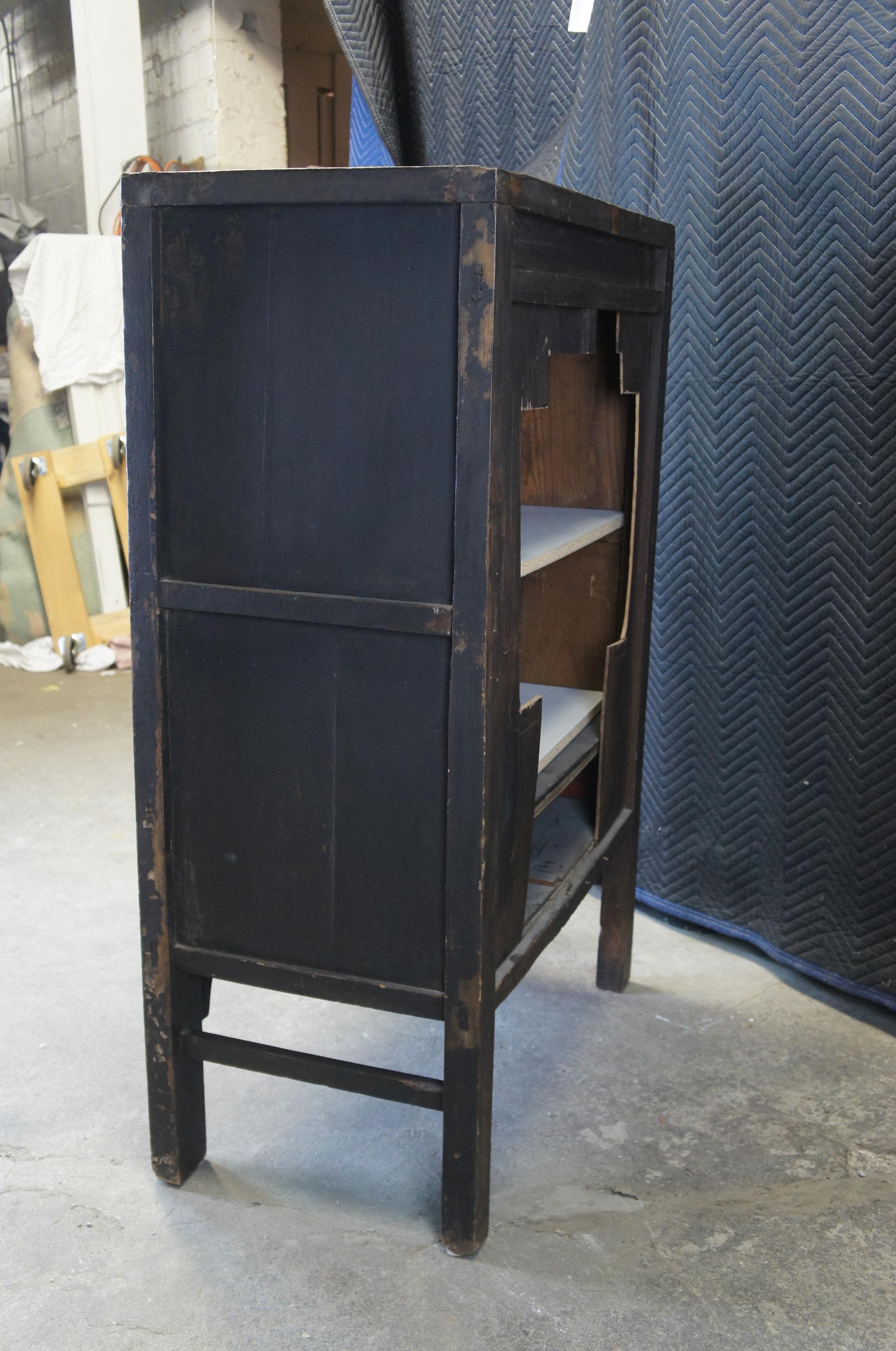 Vintage Chinese Black Lacquer Hand Painted Armoire Wardrobe Cabinet Duck Scene 6
