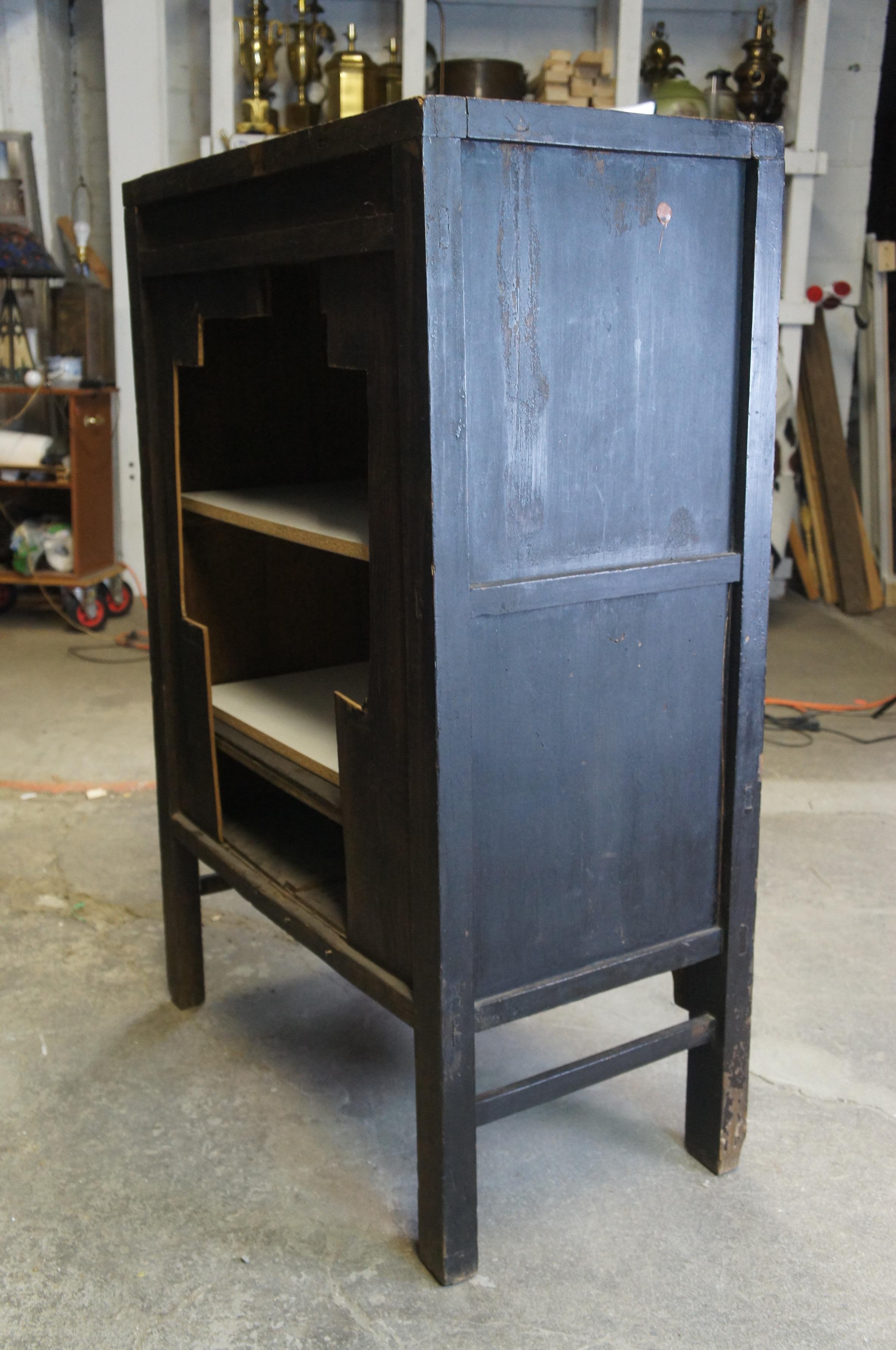 Vintage Chinese Black Lacquer Hand Painted Armoire Wardrobe Cabinet Duck Scene 7