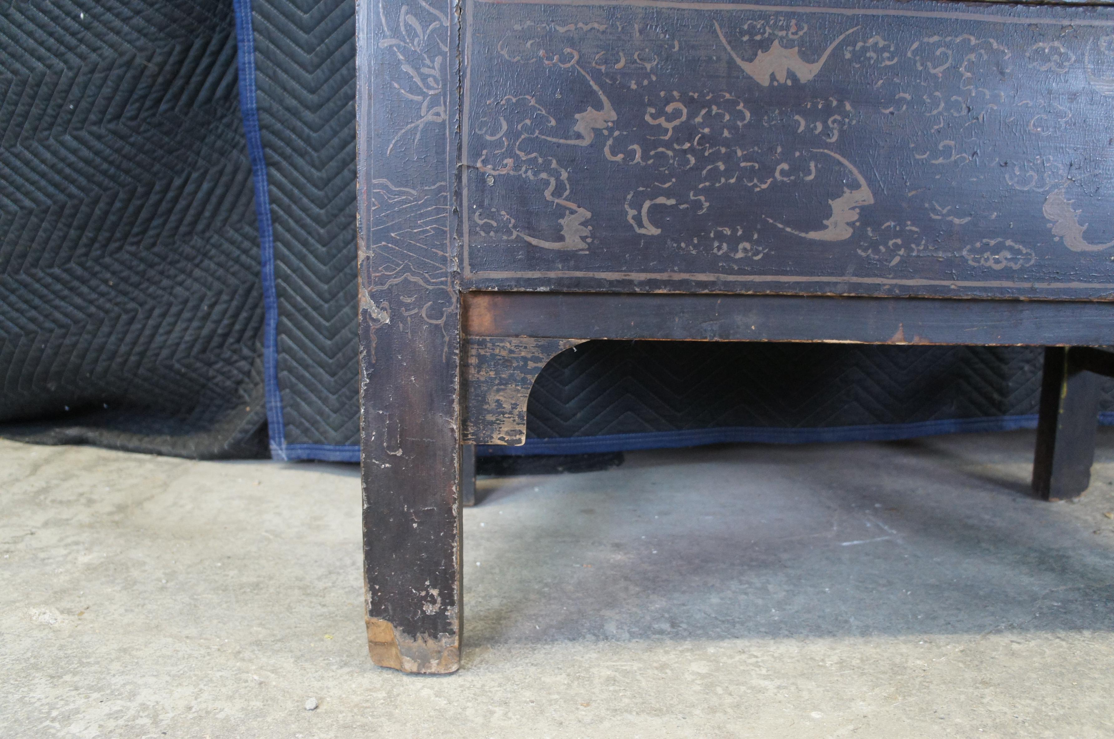 Hardwood Vintage Chinese Black Lacquer Hand Painted Armoire Wardrobe Cabinet Duck Scene