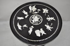 Vintage Chinese Black Lacquer Mother of Pearl Inlay Round Occasional Side Table