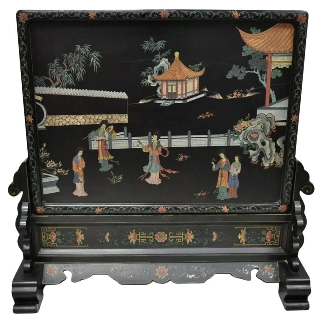 Vintage Chinese Black Lacquer Oriental Fireplace Screen Fire Screen Divider