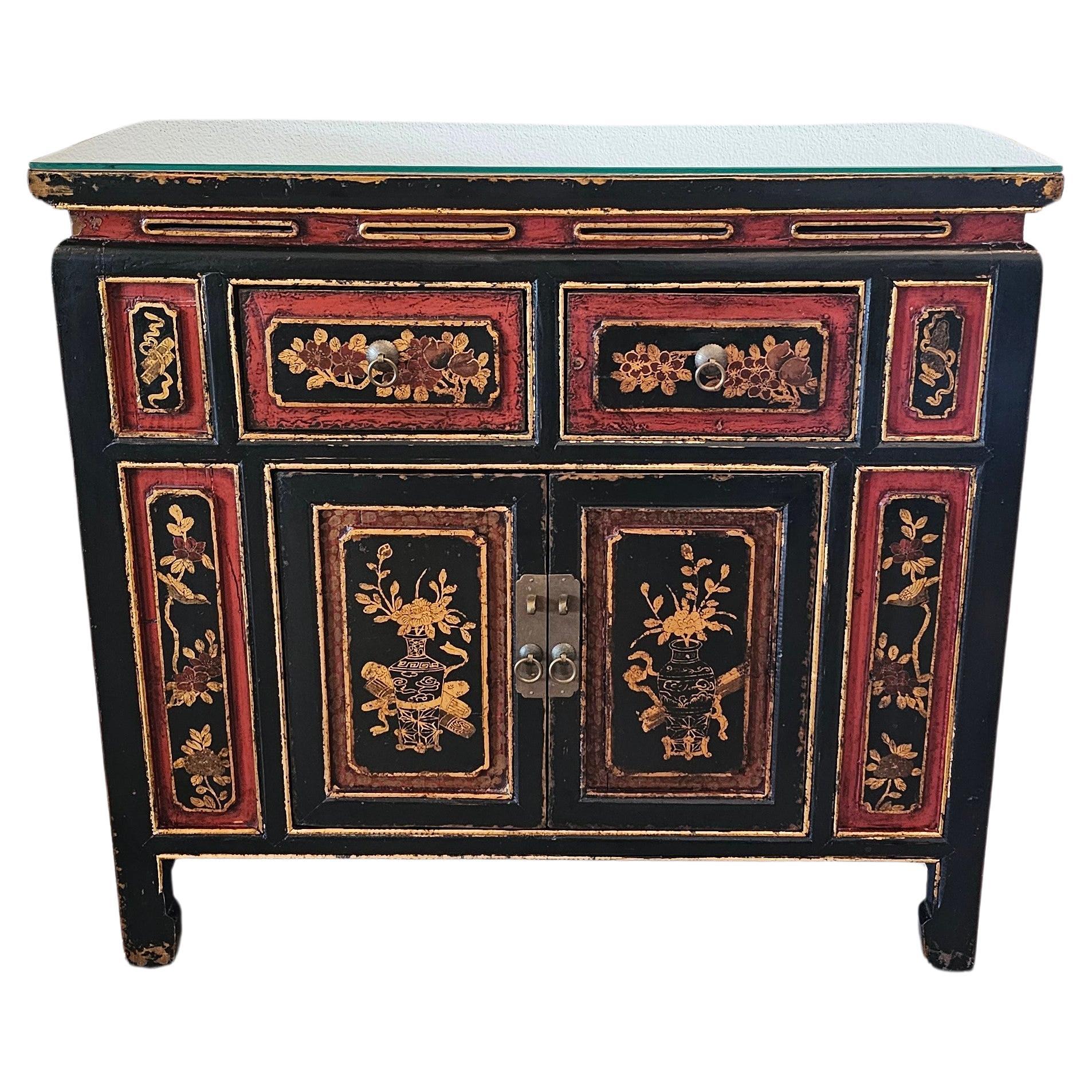 Vintage Chinese Black Lacquered Altar Cabinet