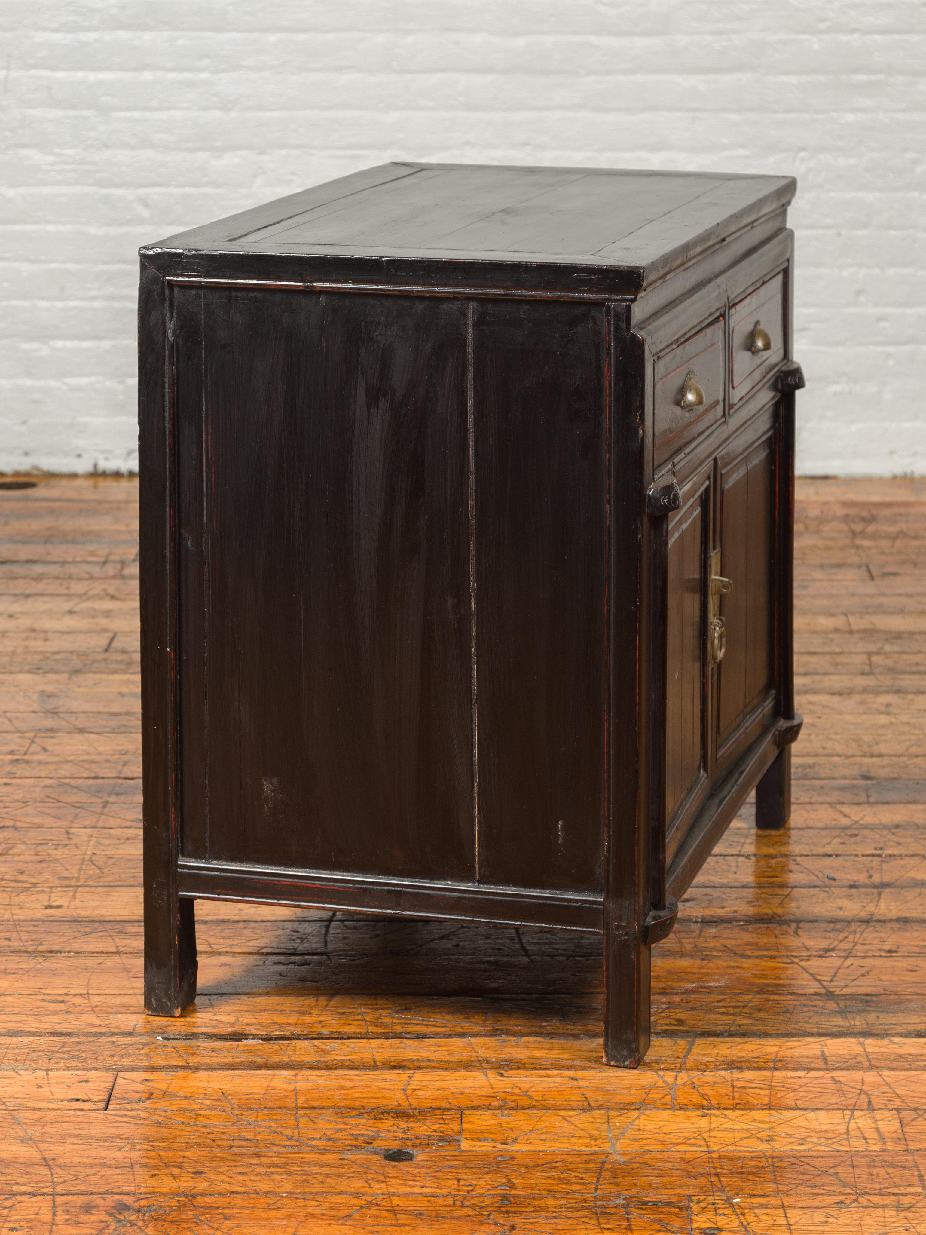 Vintage Chinese Black Lacquered Buffet with Red Highlights, Drawers and Doors 5