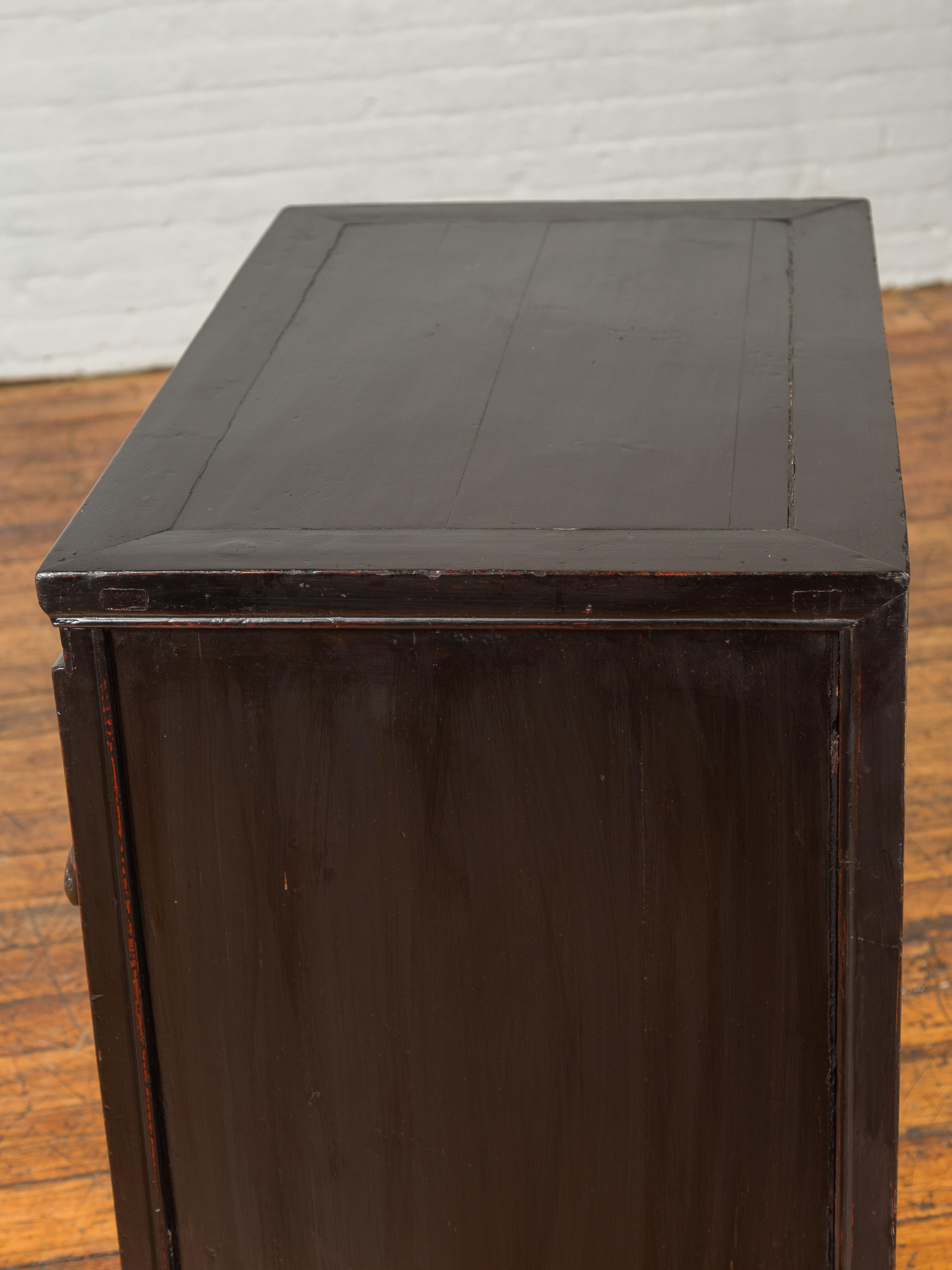 Vintage Chinese Black Lacquered Buffet with Red Highlights, Drawers and Doors 8