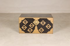 Vintage Chinese Black Lacquered Chest with Gold Geometric Decoration