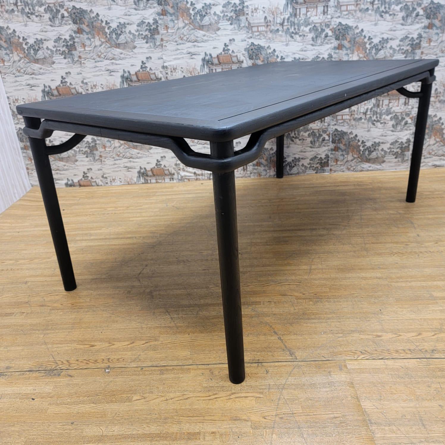 Vintage Shanxi Province Black Lacquered Elm 6 Seat Dining Table 2