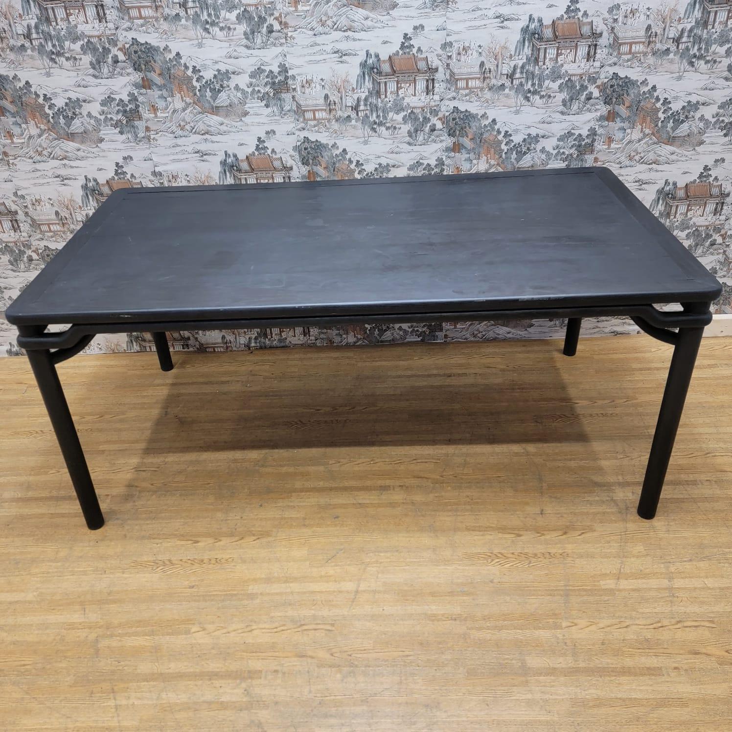 Vintage Shanxi Province Black Lacquered Elm 6 Seat Dining Table

Circa: 1990

Dimensions:

W: 68.5
