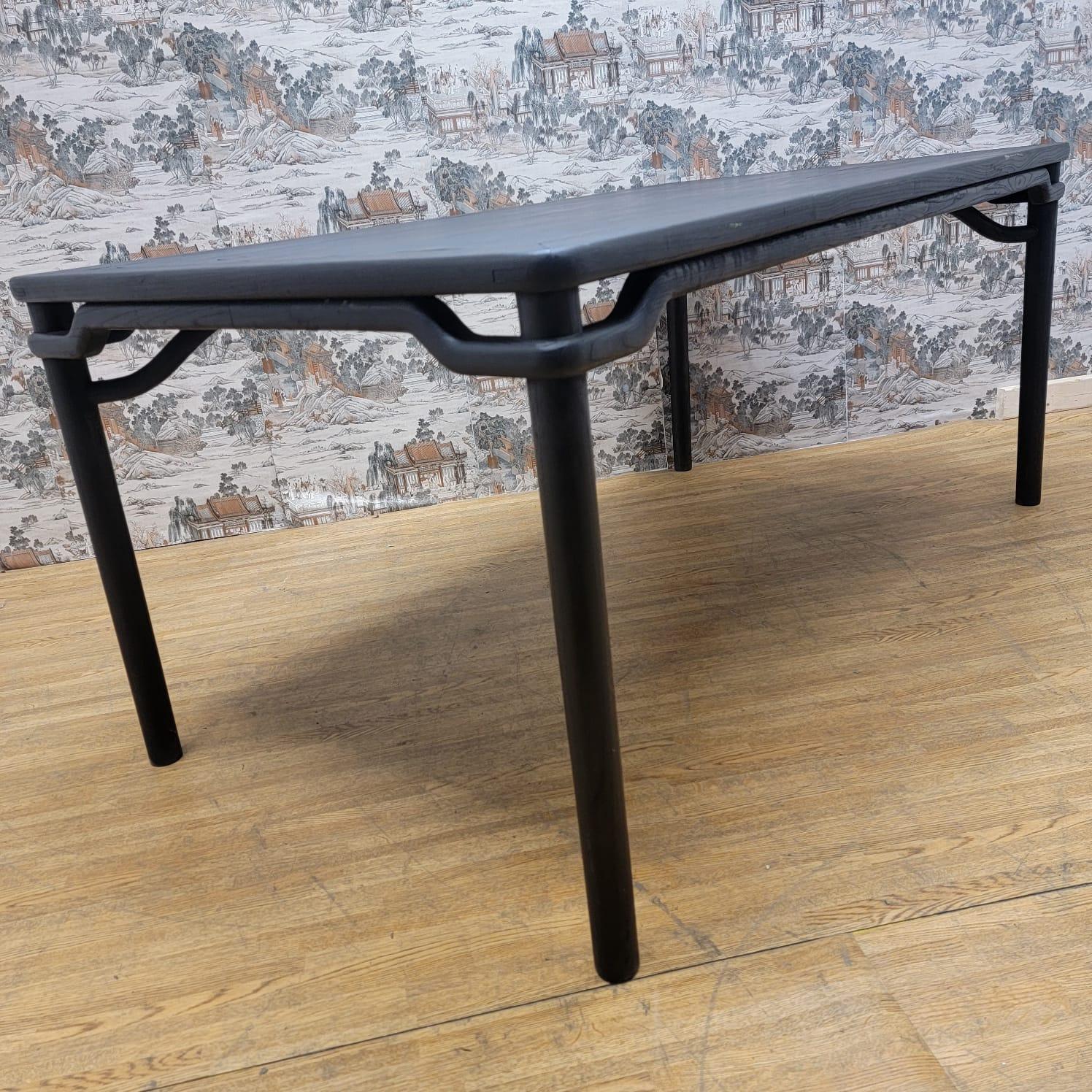 Chinese Vintage Shanxi Province Black Lacquered Elm 6 Seat Dining Table