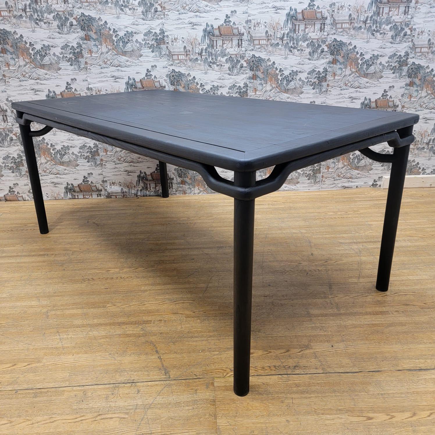 Hand-Crafted Vintage Shanxi Province Black Lacquered Elm 6 Seat Dining Table