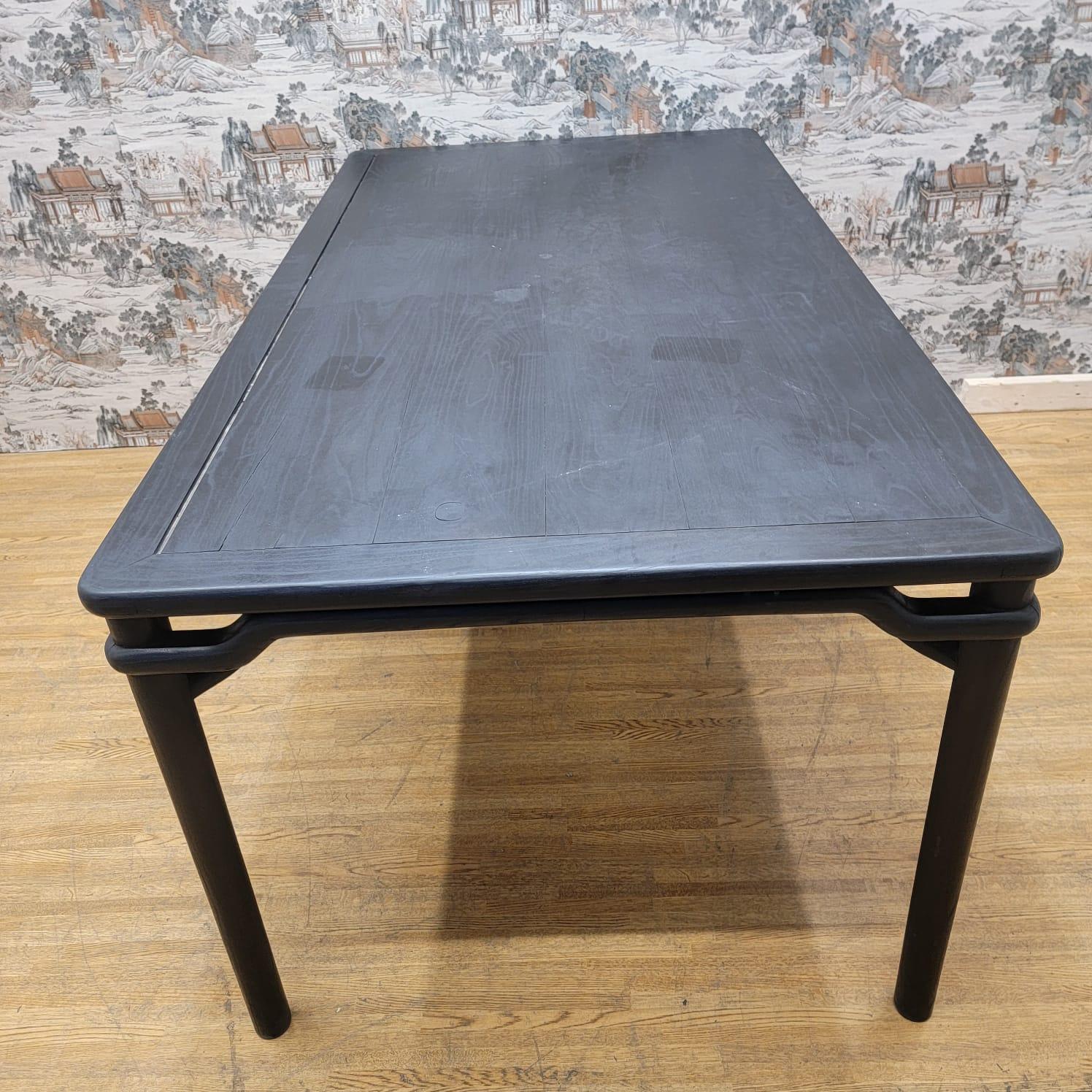 Vintage Shanxi Province Black Lacquered Elm 6 Seat Dining Table In Good Condition In Chicago, IL