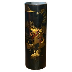 Vintage Chinese Black Lacquered Wood Pedestal