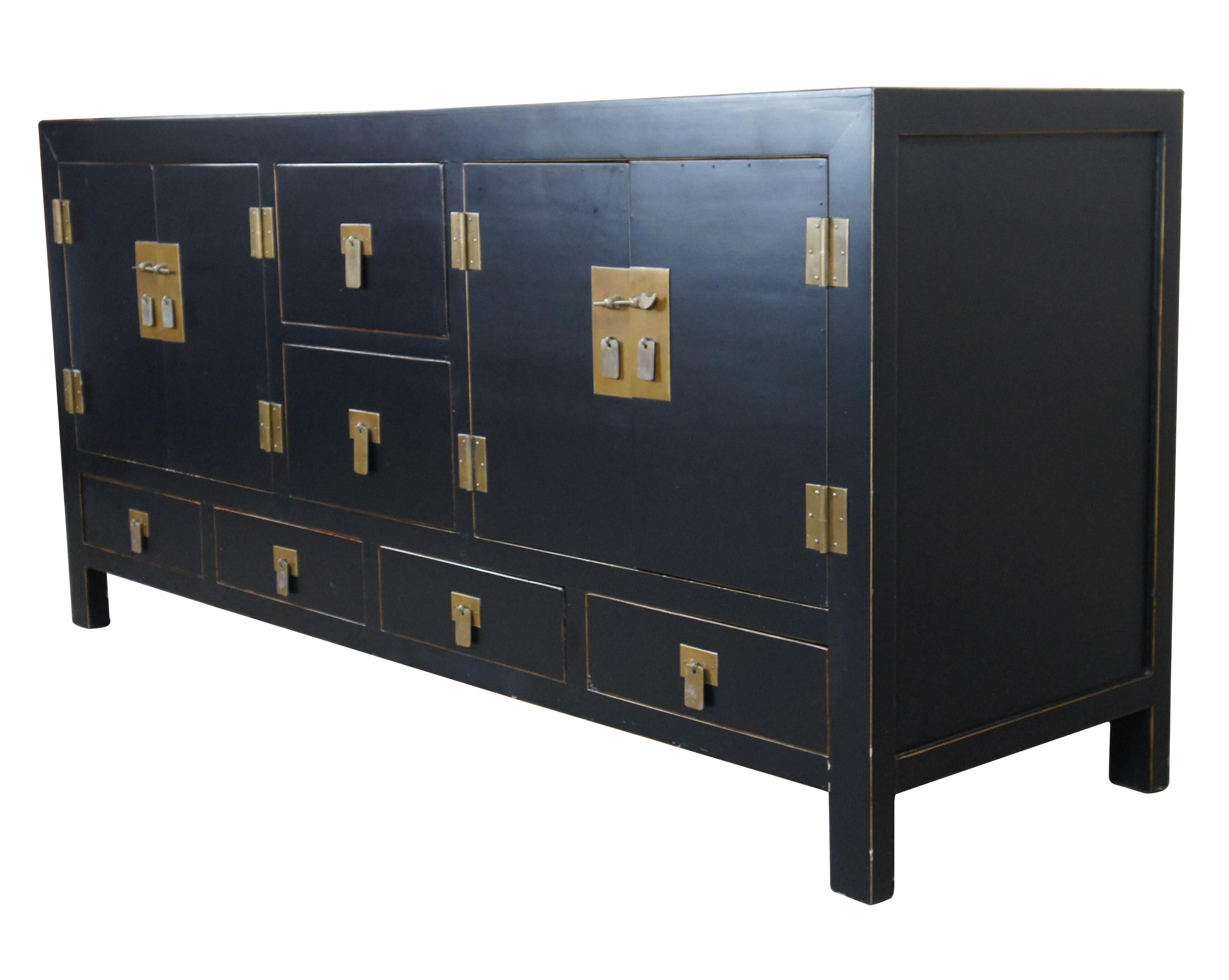 Chinoiserie Vintage Chinese Black Ming Style Modern Sideboard Buffet Console Cabinet Coffer