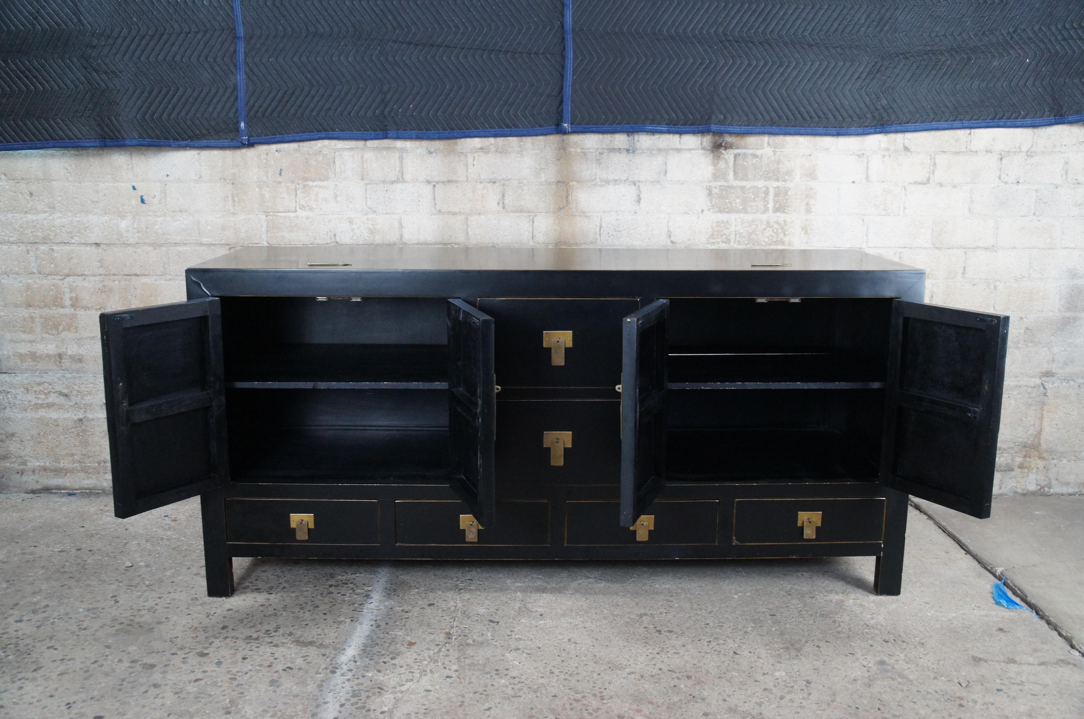 Vintage Chinese Black Ming Style Modern Sideboard Buffet Console Cabinet Coffer 2