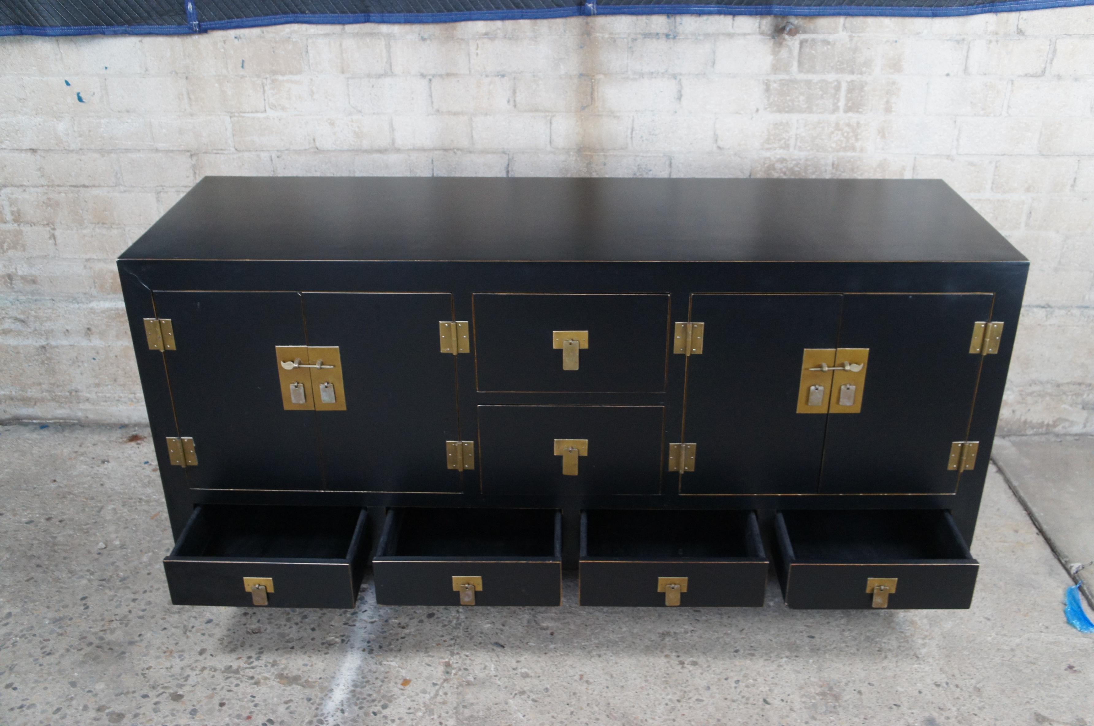 Vintage Chinese Black Ming Style Modern Sideboard Buffet Console Cabinet Coffer 3