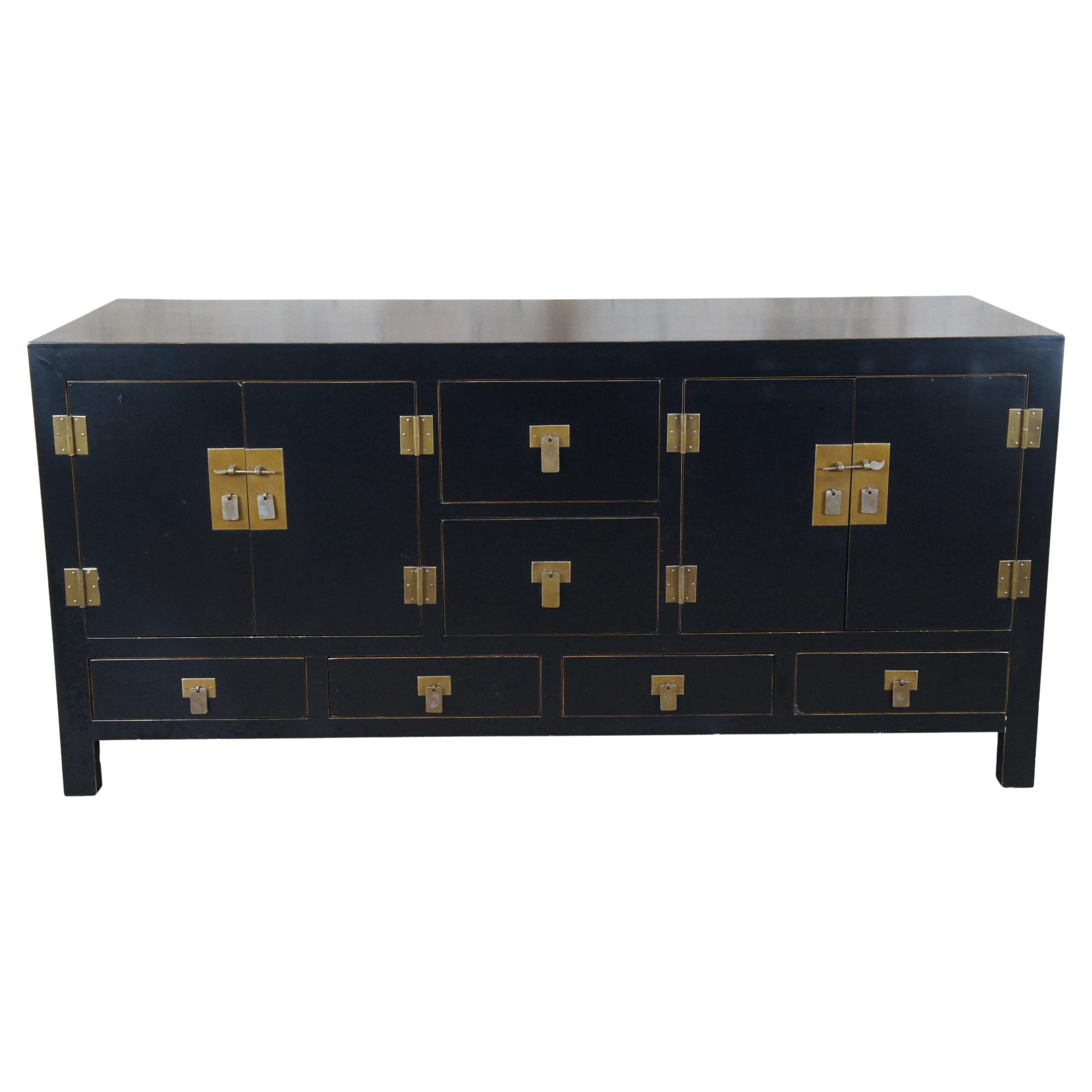 Vintage Chinese Black Ming Style Modern Sideboard Buffet Console Cabinet Coffer
