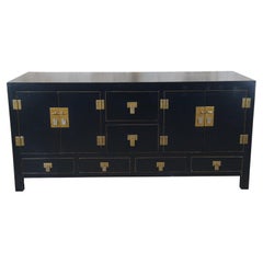 Vintage Chinese Black Ming Style Modern Sideboard Buffet Console Cabinet Coffer