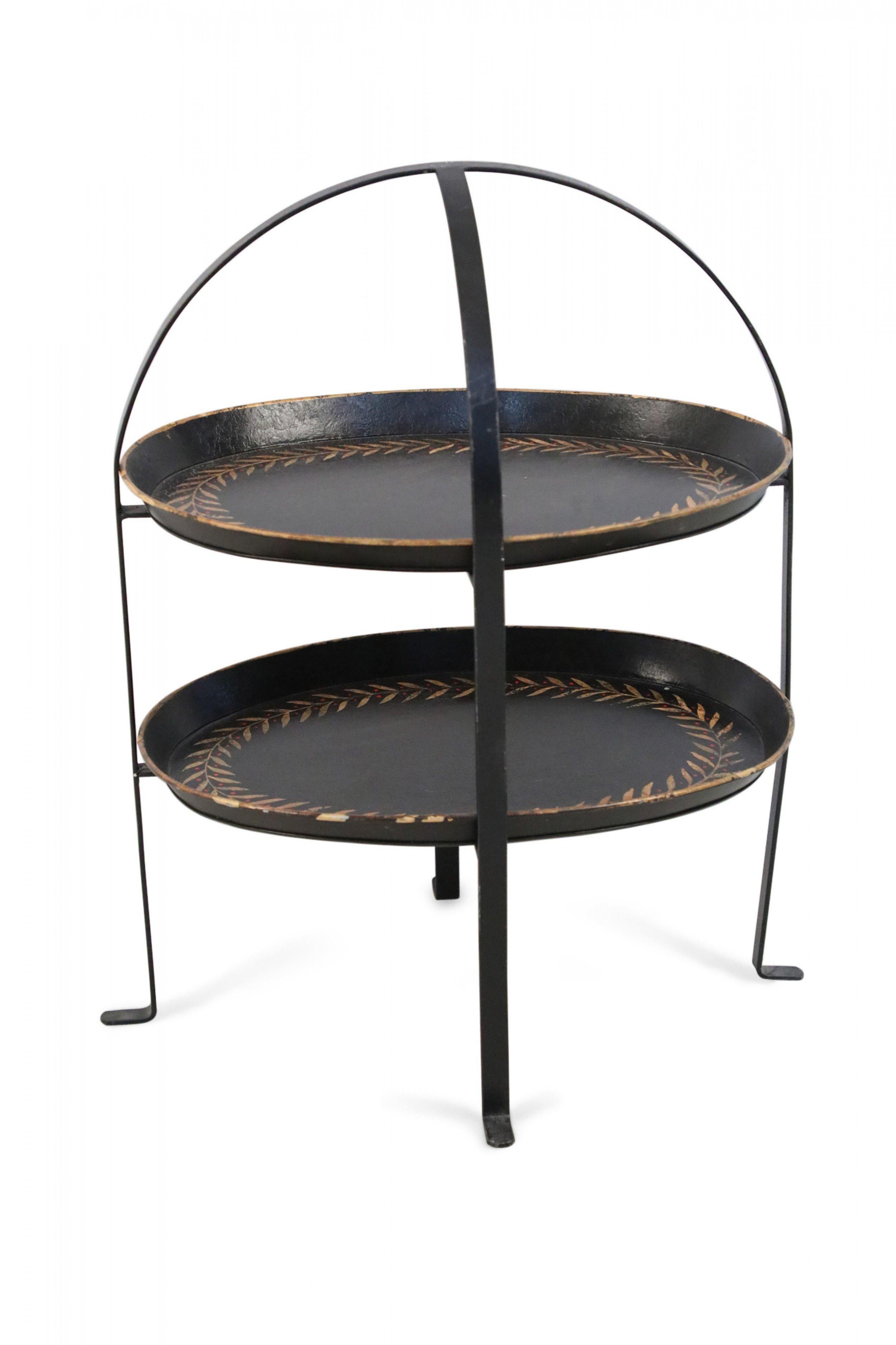 20th Century Vintage Chinese Black Two-Tiered Tole Oval Server For Sale