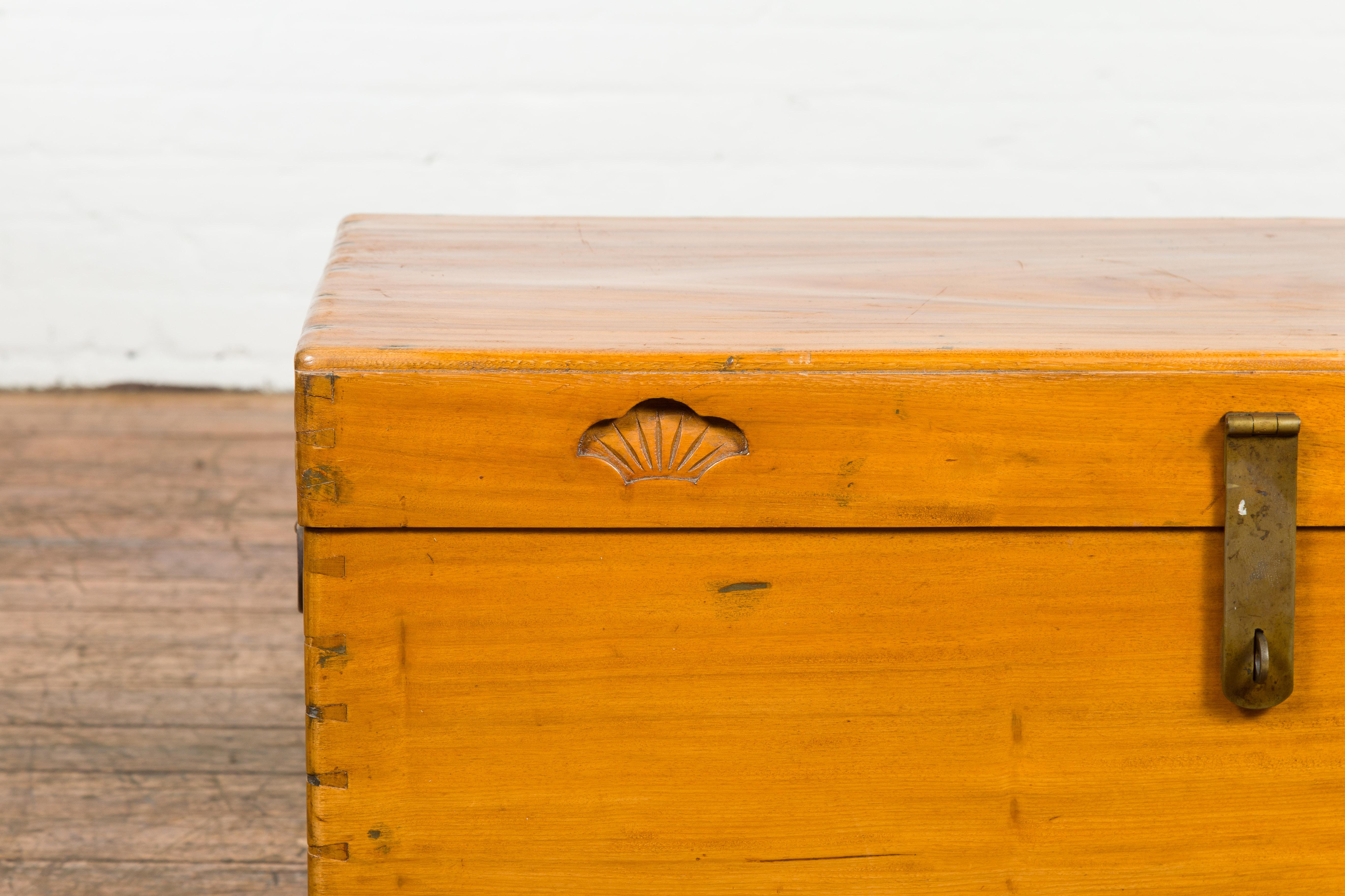 20th Century Vintage Chest with Carved Seashells on Lid For Sale