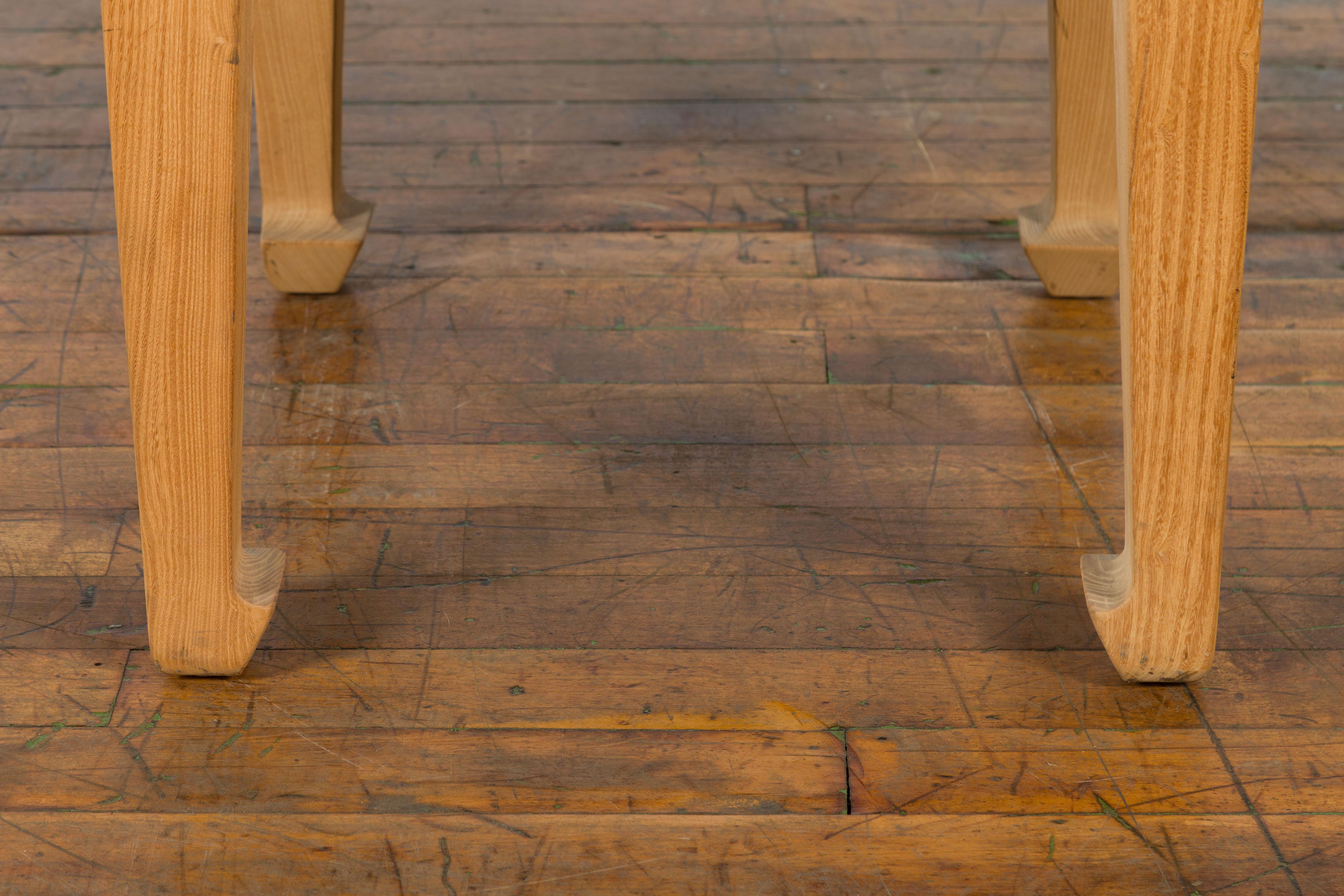 Table d'appoint chinoise carrée en bois d'orme blanchi avec plateau en carreaux de pierre insérés en vente 7