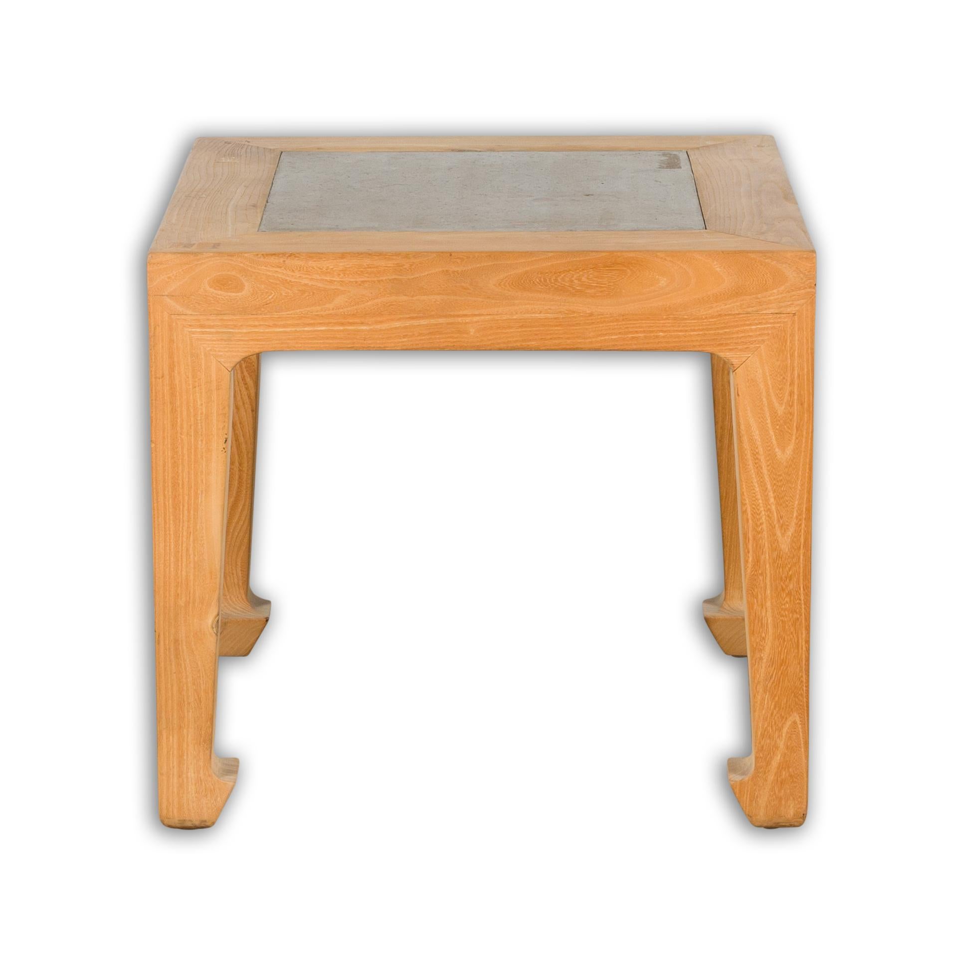 Vintage Bleached Elmwood Square Side Table with Stone Tile Inset Top For Sale 11