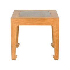 Vintage Bleached Elmwood Square Side Table with Stone Tile Inset Top