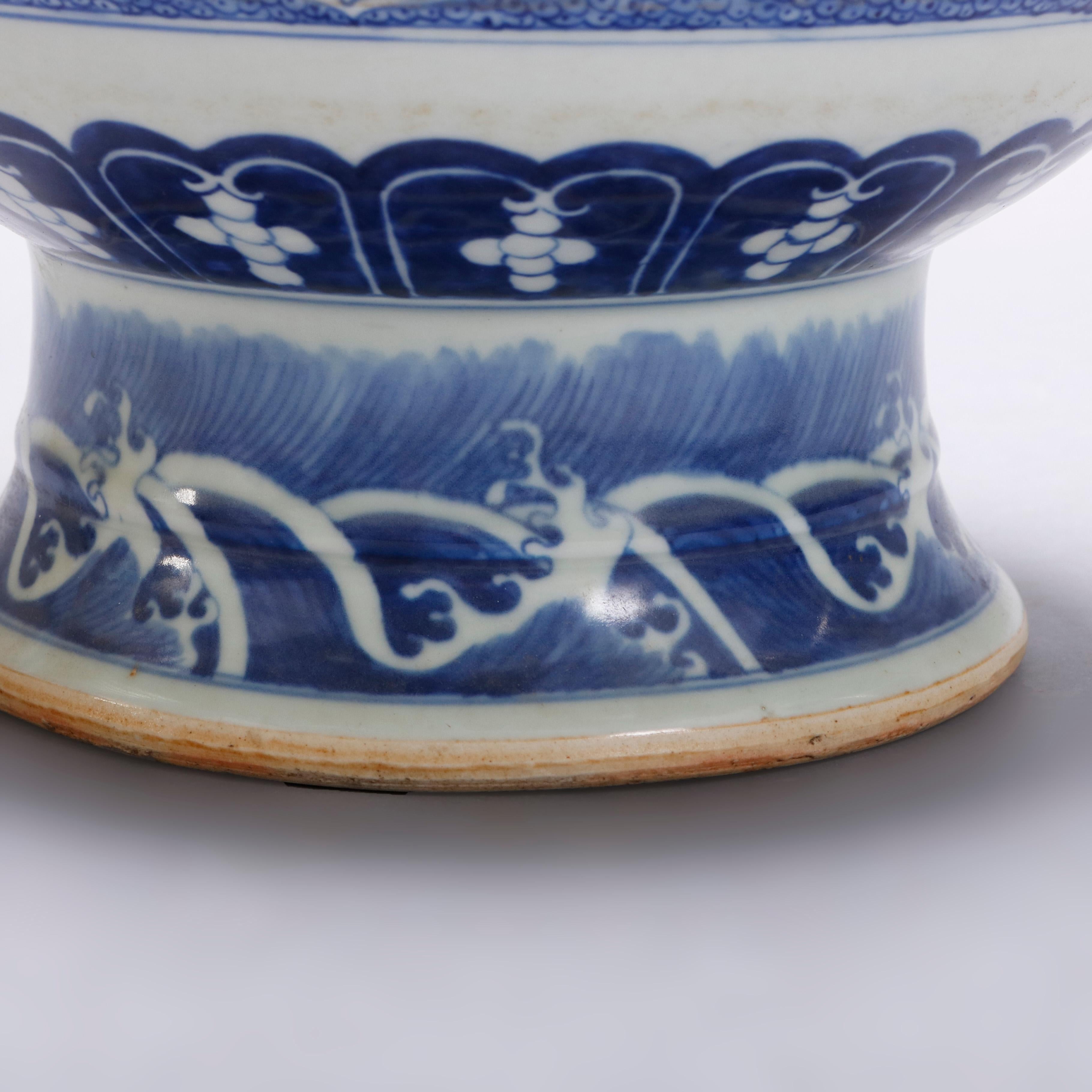 Glazed Vintage Chinese Blue and White Landscape Porcelain Tall Vase, 20th Century