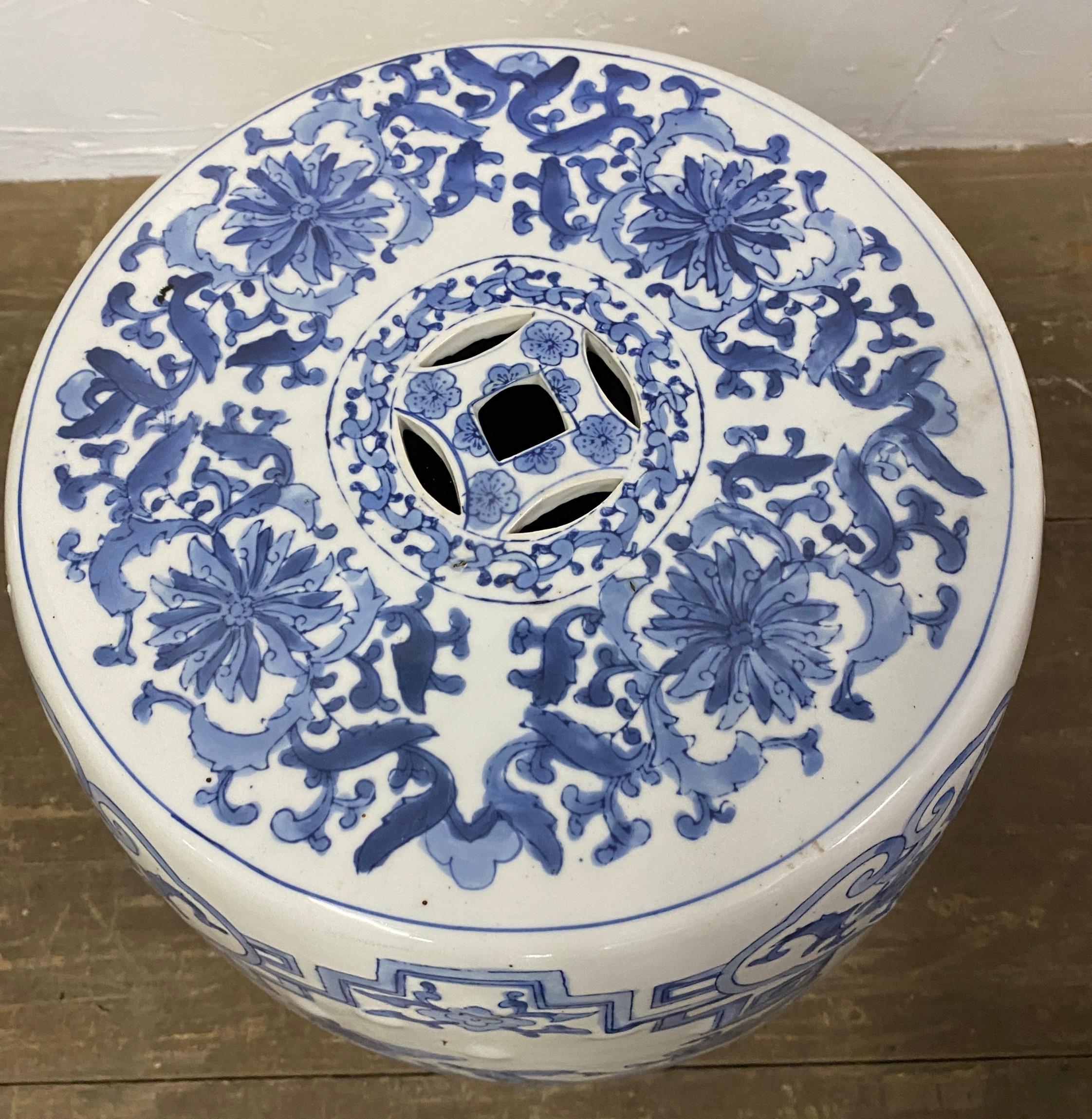 Chinese Export Vintage Chinese Blue and White Painted Porcelain Garden Stool