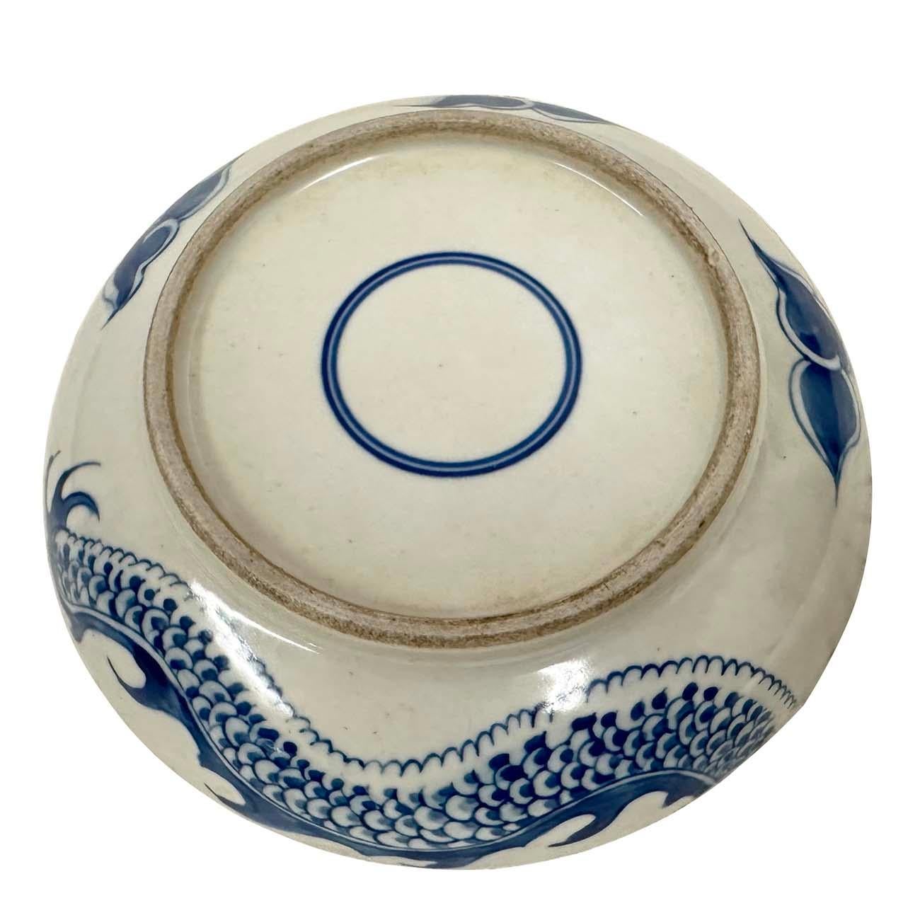 Hand-Painted Vintage Chinese Blue and White Porcelain Dragon Plate