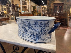 Vintage Chinese Blue and White Porcelain Foot Bath Bowl with Floral Motifs