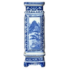 Vintage Chinese, Blue and White Porcelain, Vase on Stand, Qianlong Style