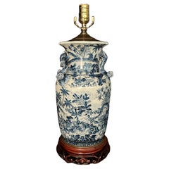 Vintage Chinese Blue And White Vase As Lamp