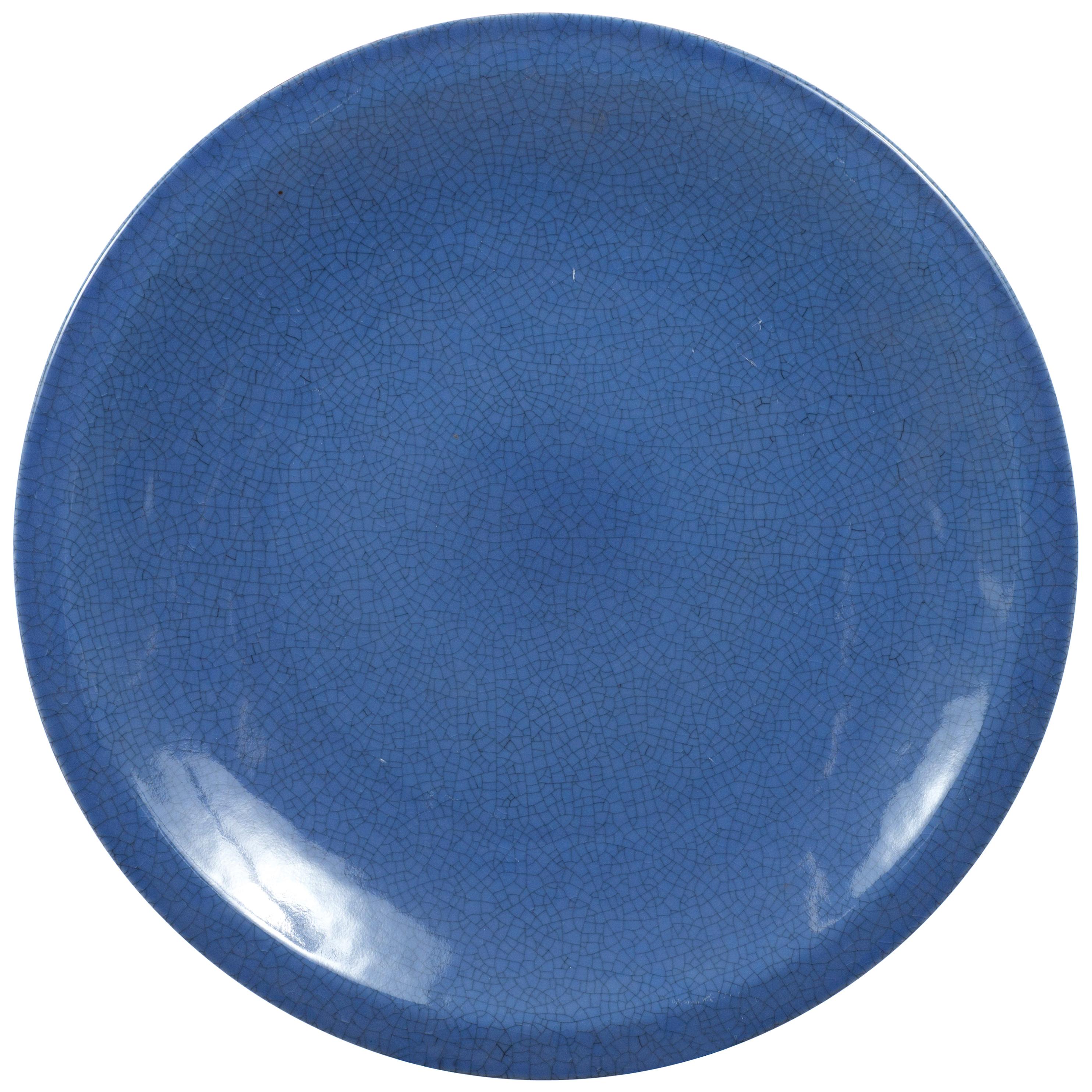 Vintage Chinese Blue Ceramic Charger Plate from the 1980s For Sale