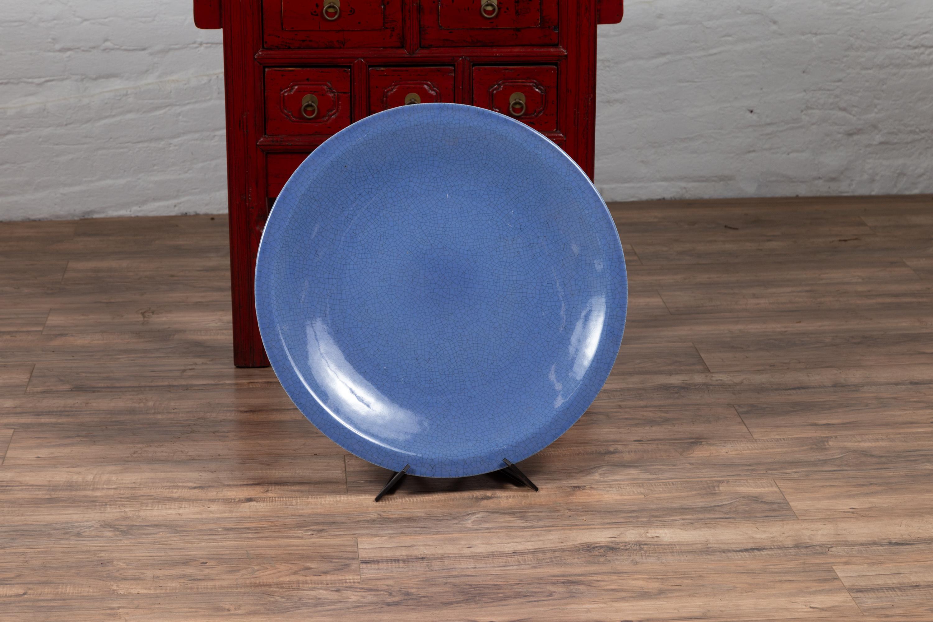 Vintage Chinese Blue Ceramic Charger Plate from the 1980s In Good Condition For Sale In Yonkers, NY