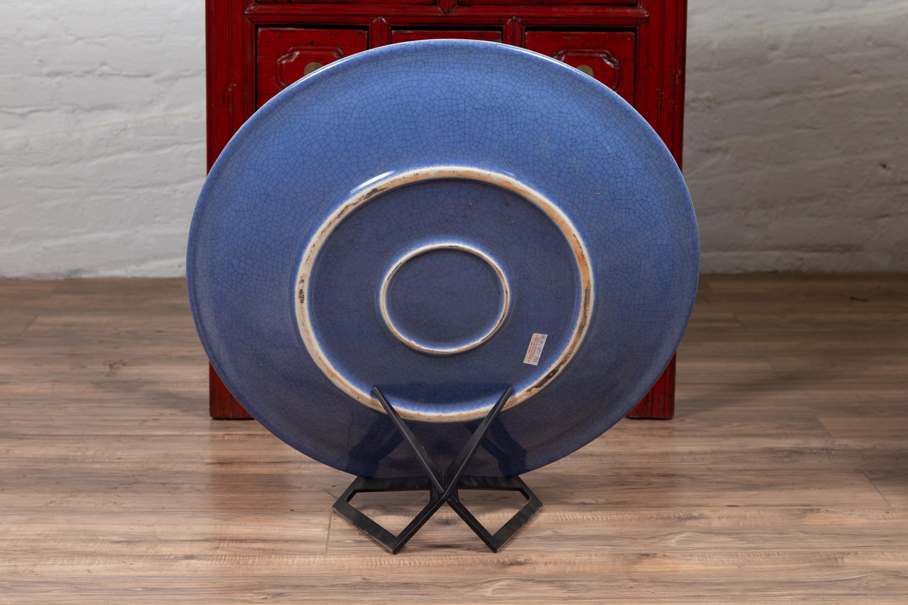 Céramique Assiette de présentation vintage en céramique bleue chinoise des années 1980 en vente