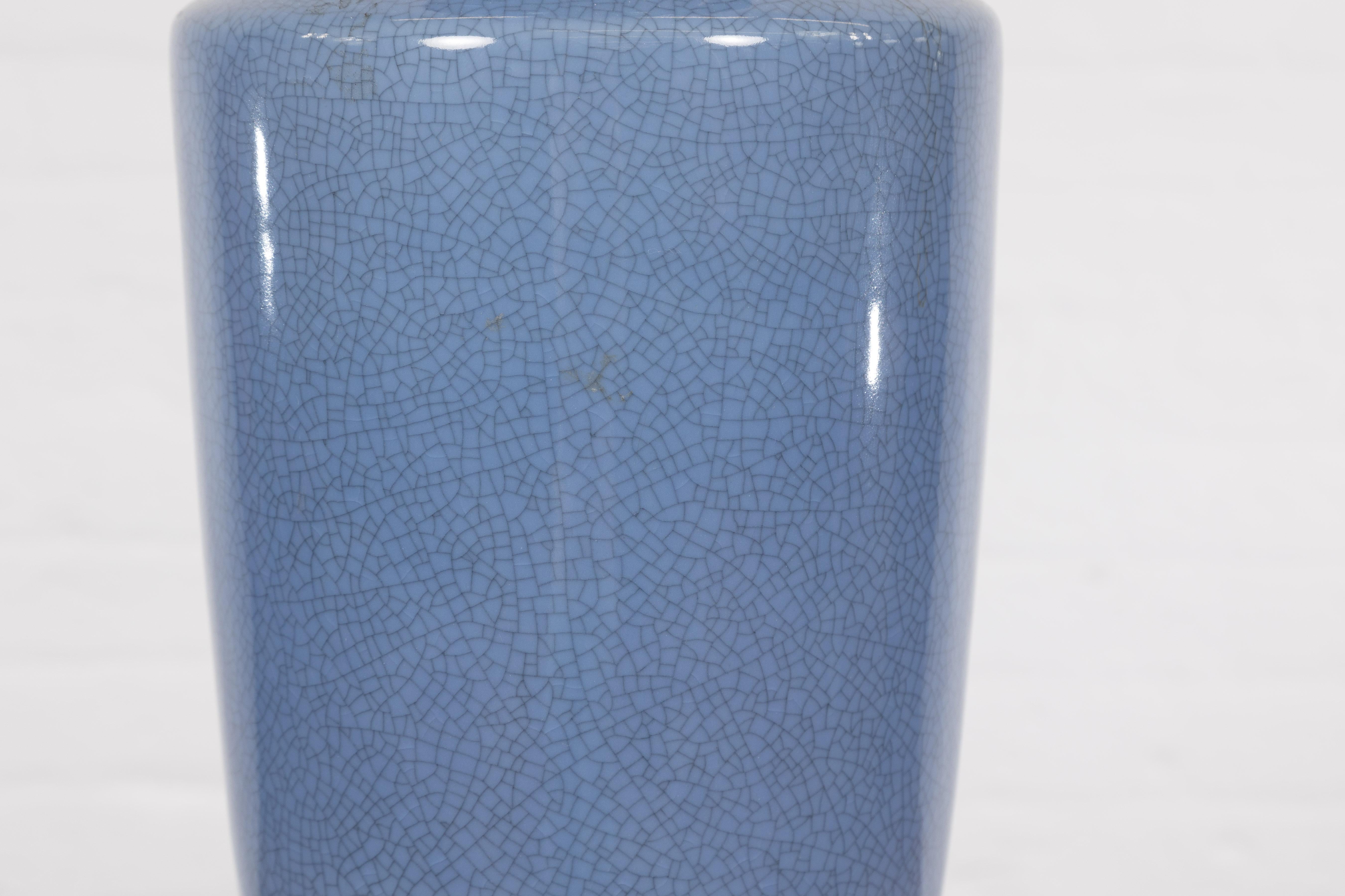 Crackle Blue Chinese Vintage Vase For Sale 4