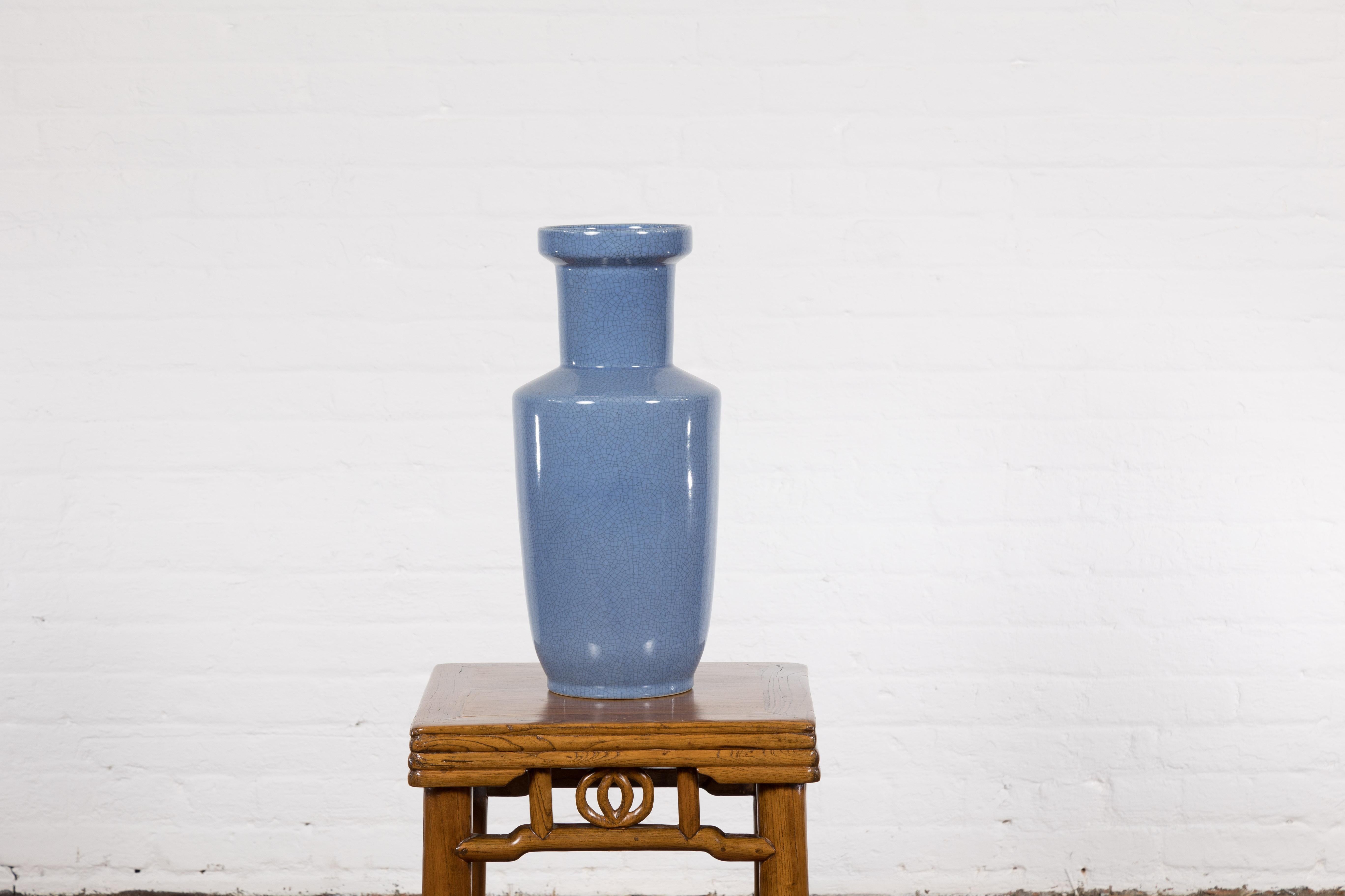 Chinesische Vintage-Vase mit Craquelé-Blau im Angebot 6