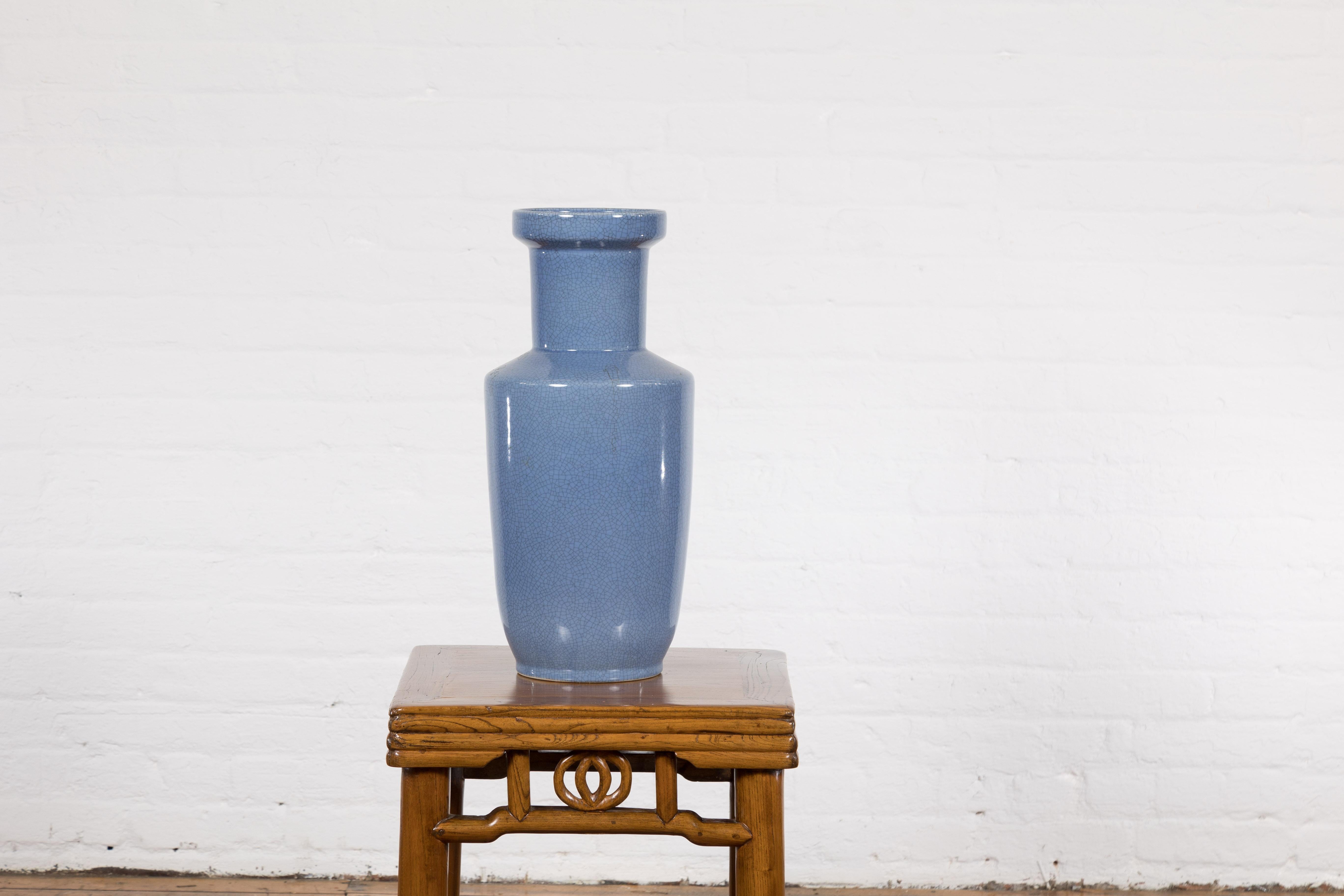 Chinesische Vintage-Vase mit Craquelé-Blau im Angebot 7
