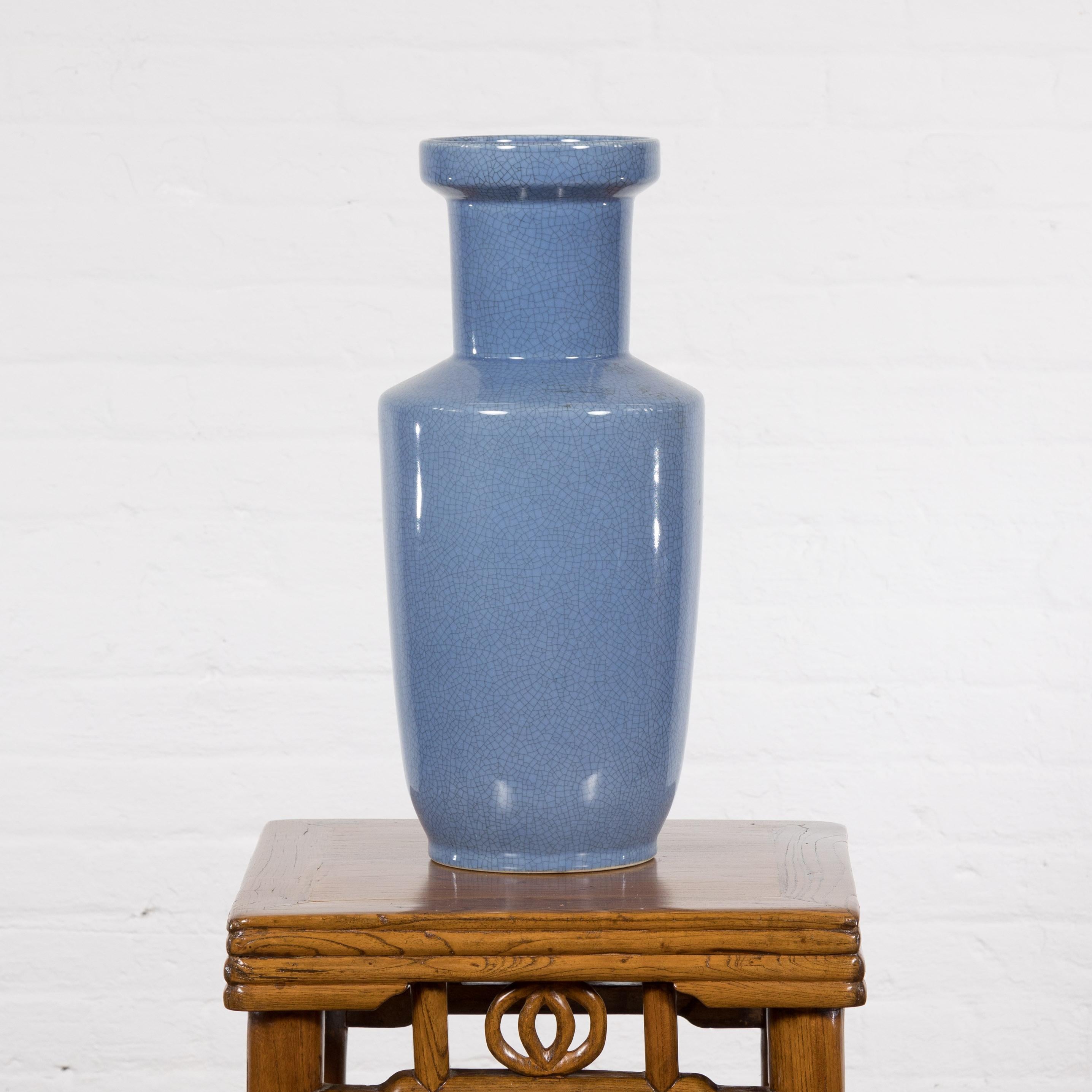 Crackle Blue Chinese Vintage Vase For Sale 8